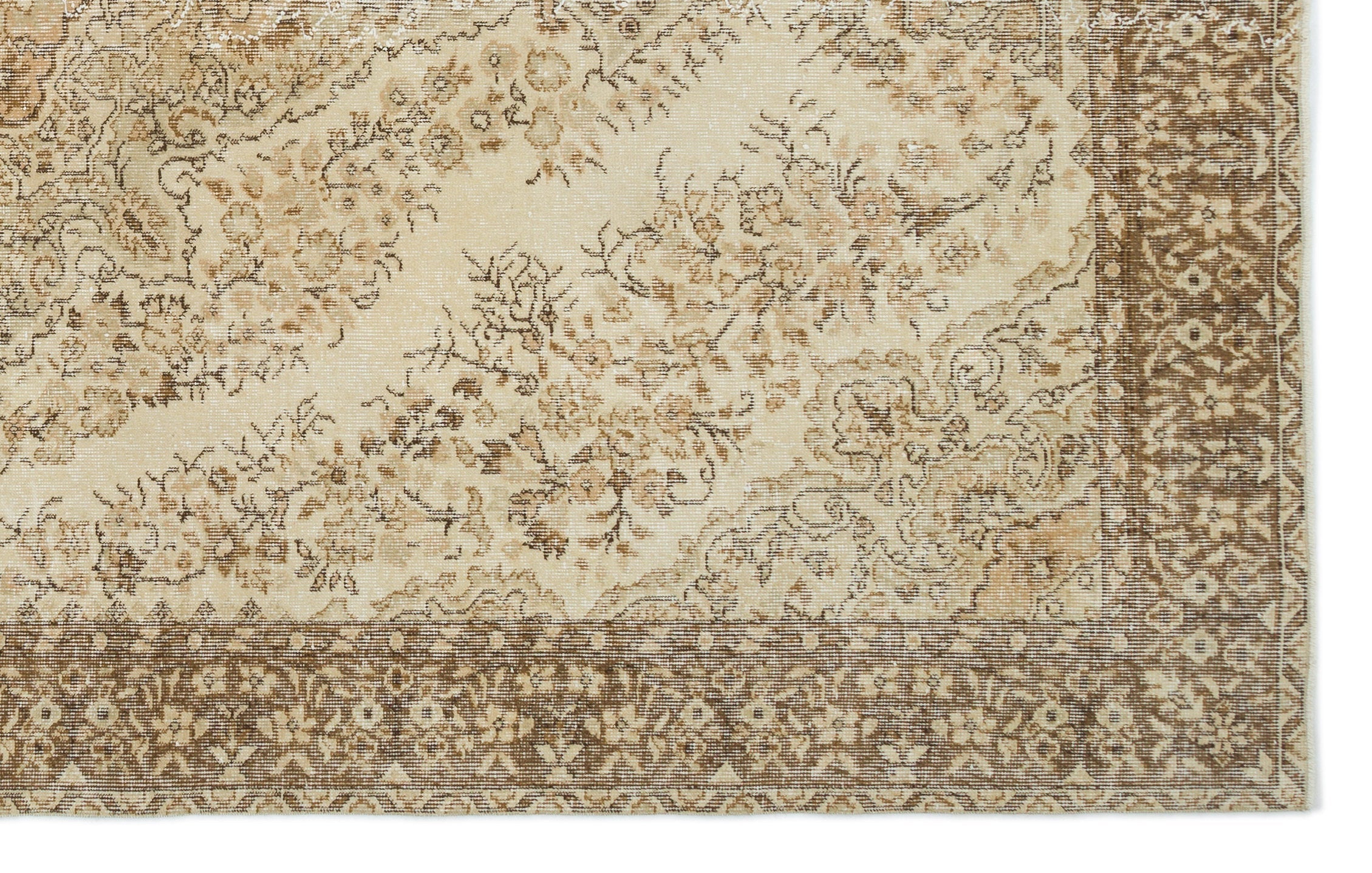 Atina Beige Vintage Wool Handmade Area Rug 6'8" x 10'6"