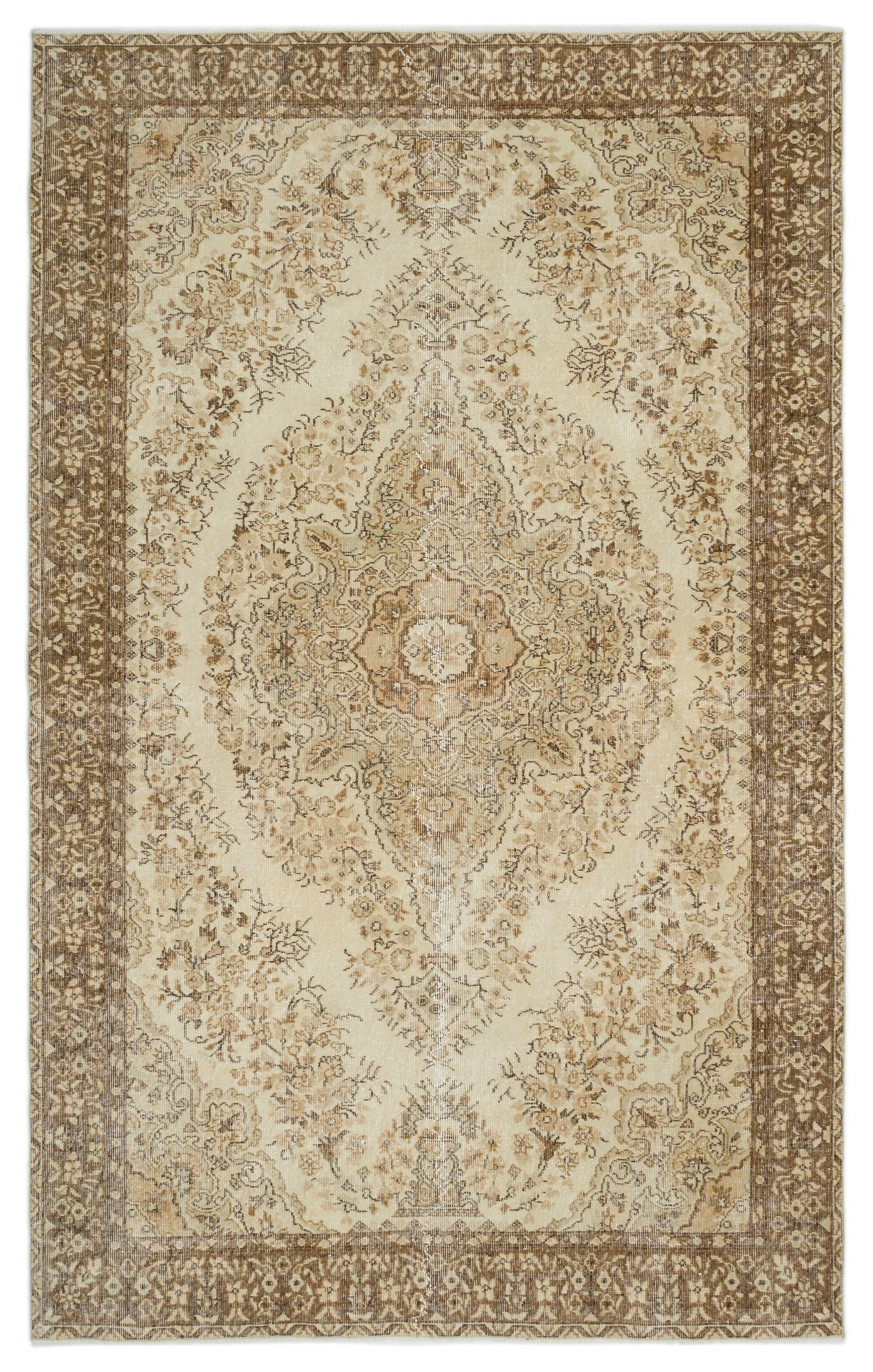 Atina Beige Vintage Wool Handmade Area Rug 6'8" x 10'6"