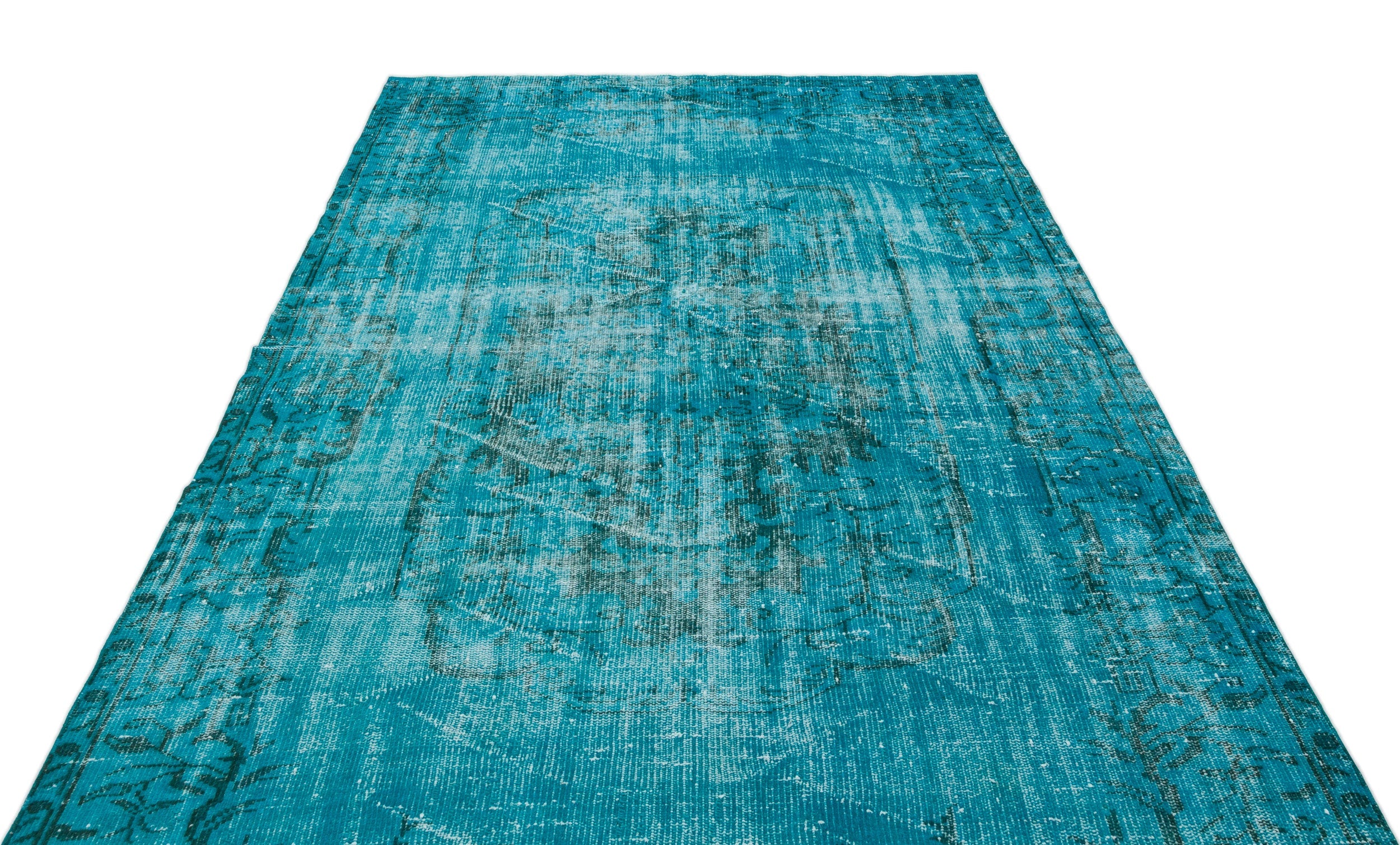 Atina Turquoise Vintage Wool Handmade Area Rug 5'7" x 10'2"