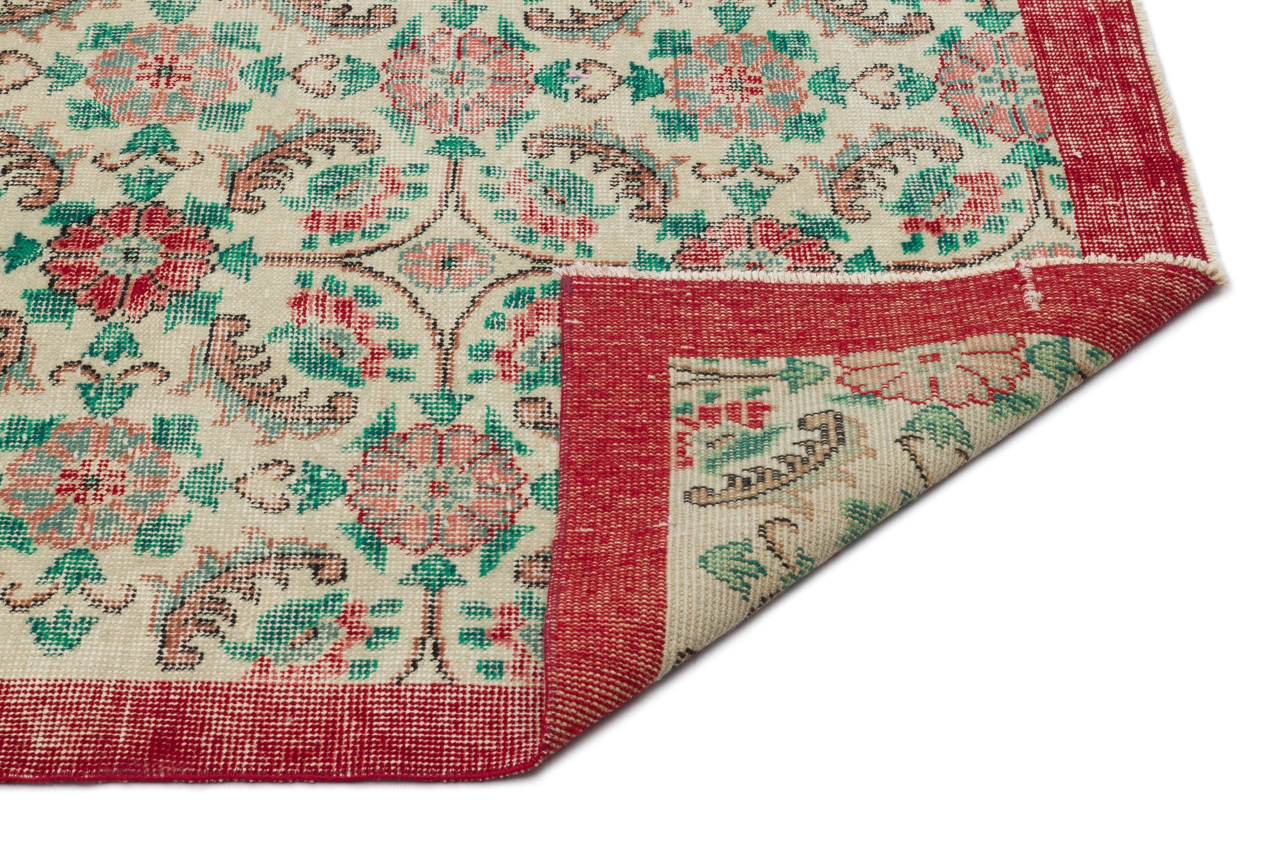 Atina Beige Vintage Wool Handmade Area Rug 6'4" x 9'11"