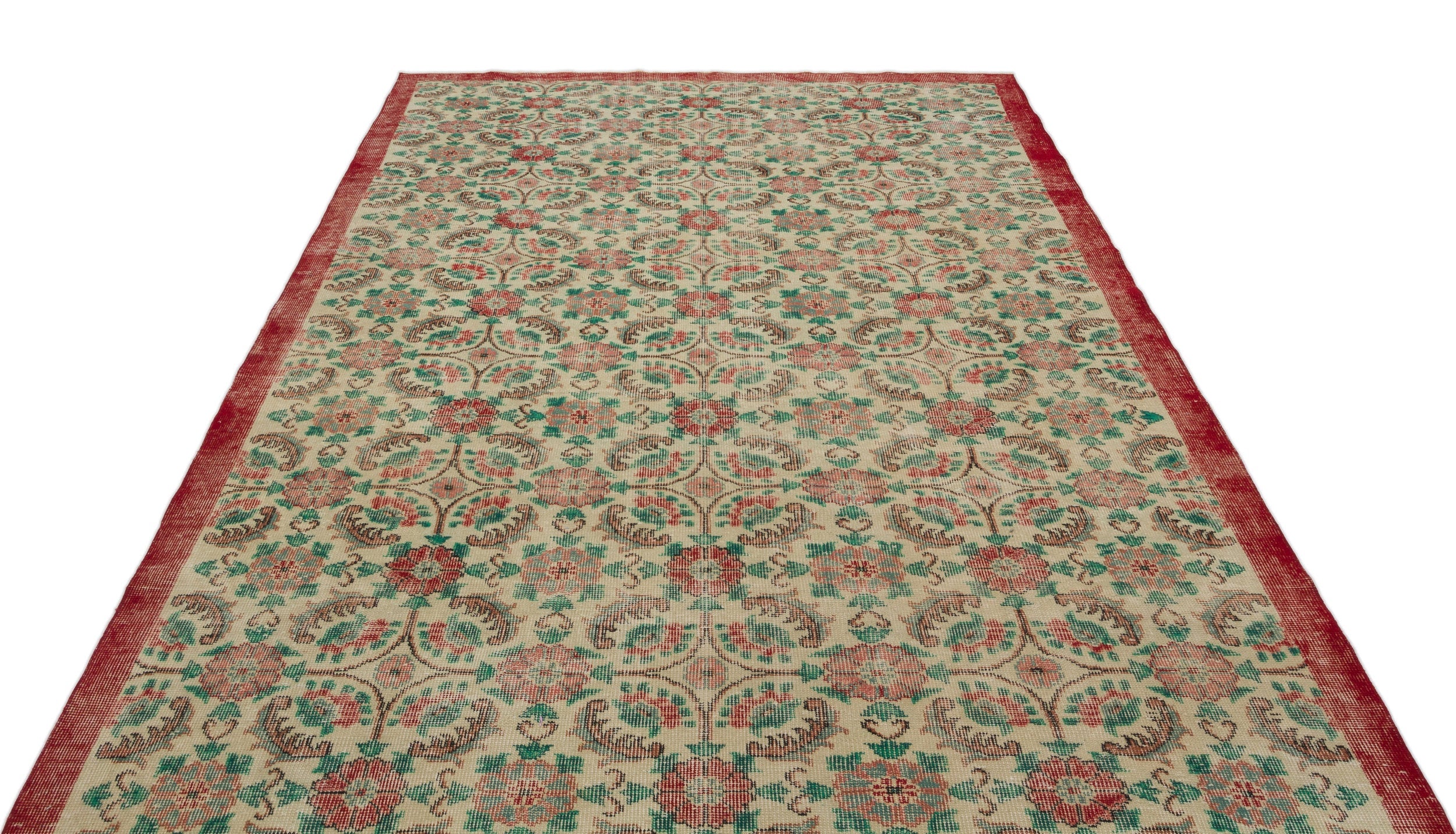 Atina Beige Vintage Wool Handmade Area Rug 6'4" x 9'11"
