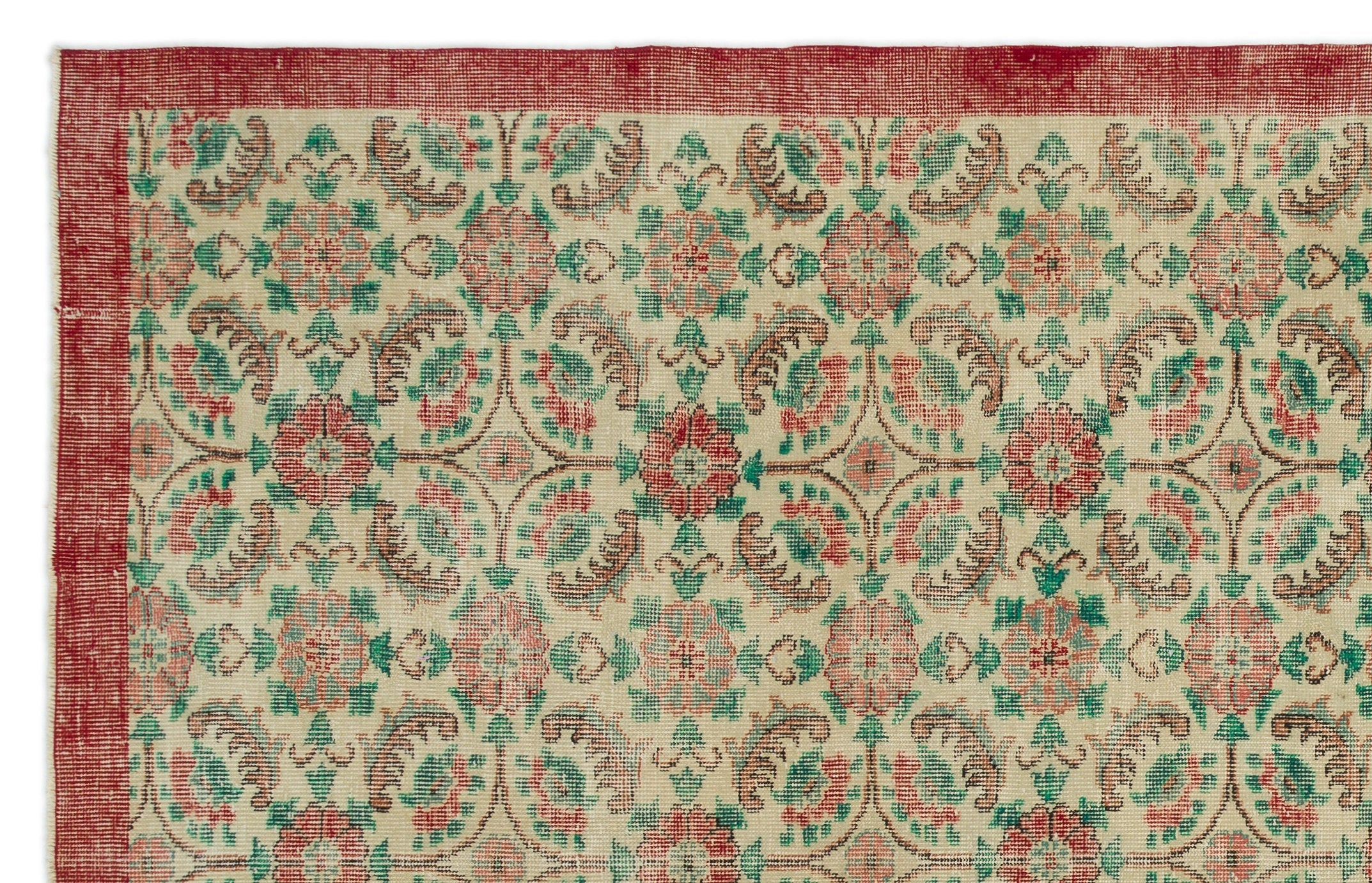 Atina Beige Vintage Wool Handmade Area Rug 6'4" x 9'11"