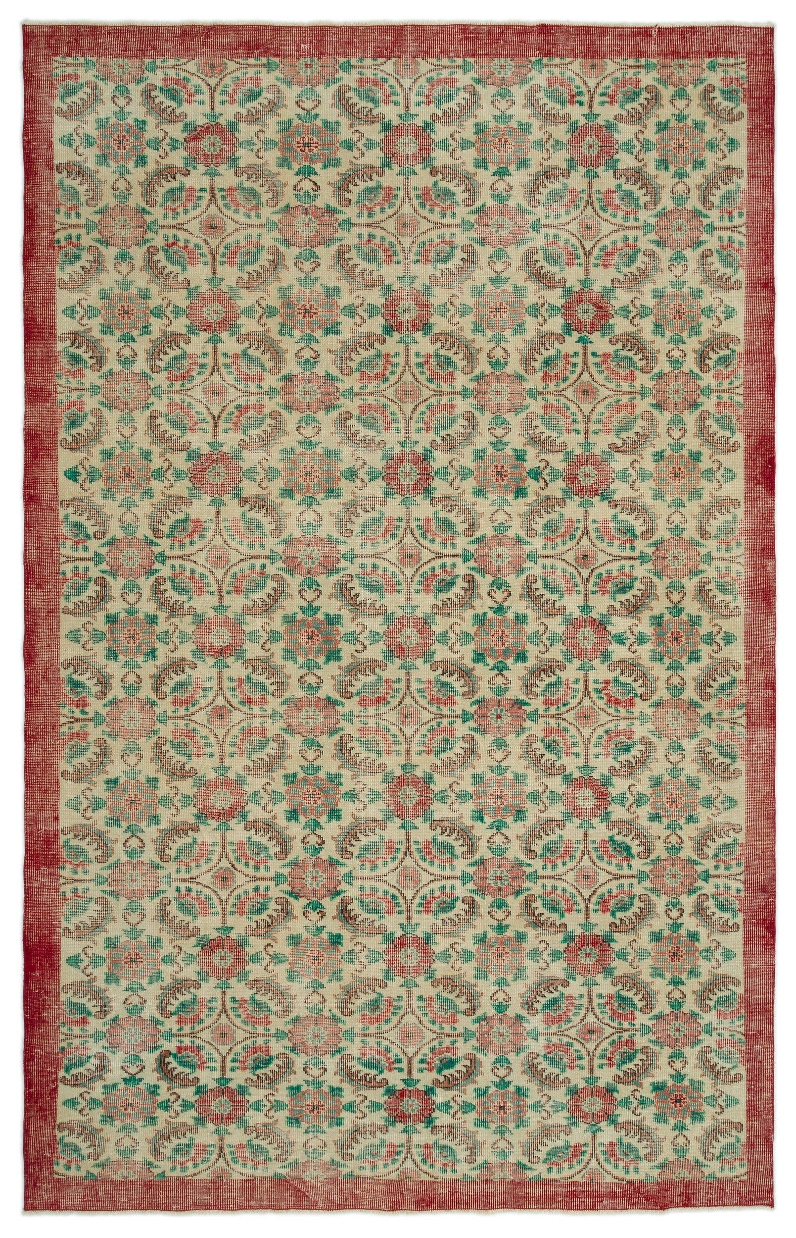 Atina Beige Vintage Wool Handmade Area Rug 6'4" x 9'11"