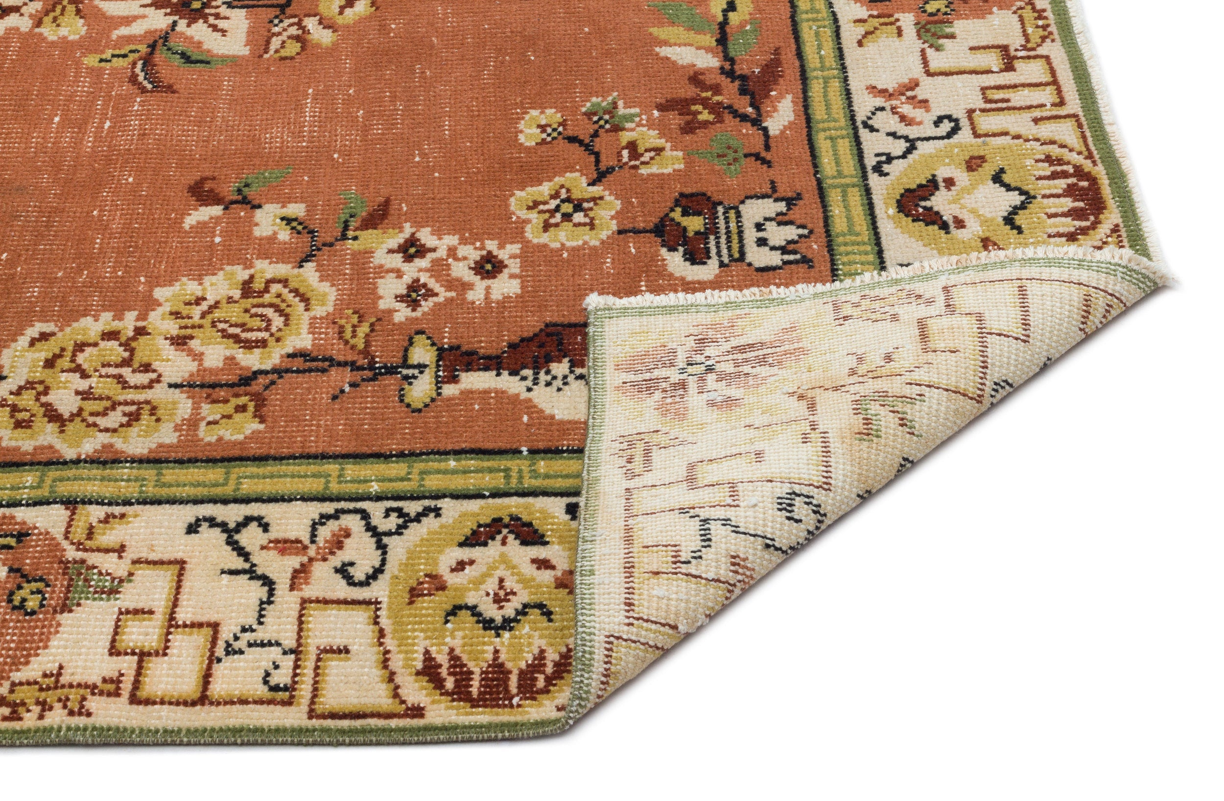 Atina Brown Vintage Wool Handmade Area Rug 5'9" x 10'1"