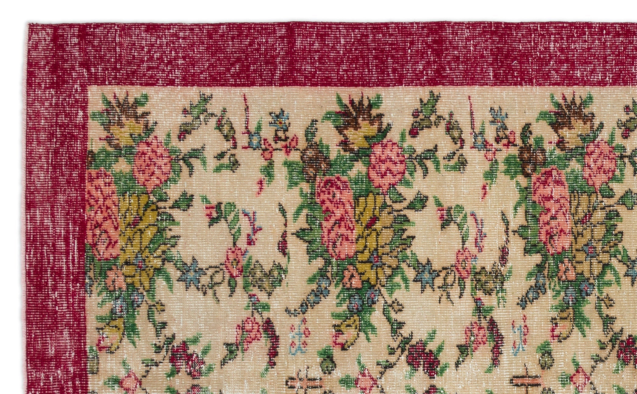 Atina Cream Vintage Wool Handmade Area Rug 6'0" x 9'8"