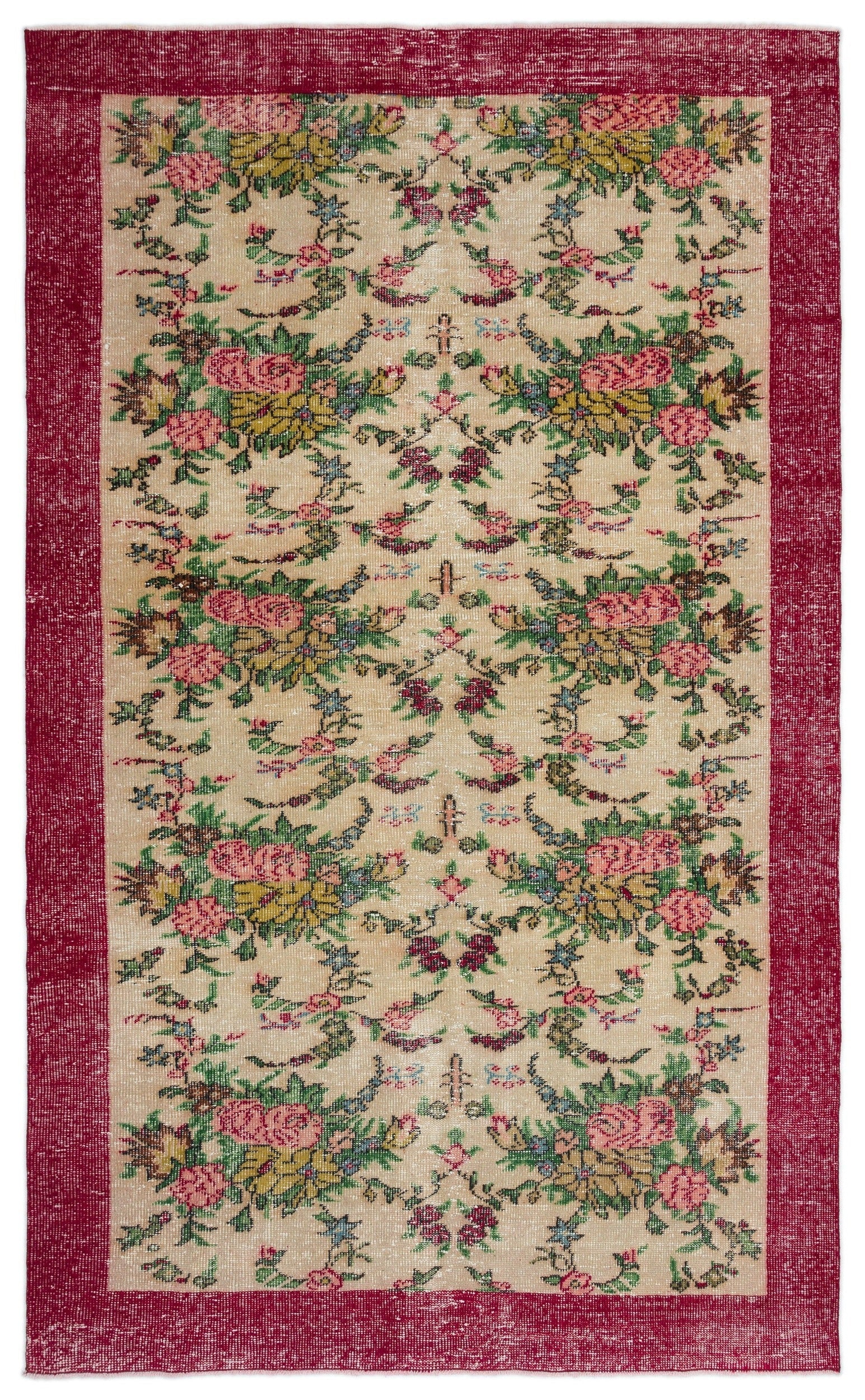 Atina Cream Vintage Wool Handmade Area Rug 6'0" x 9'8"
