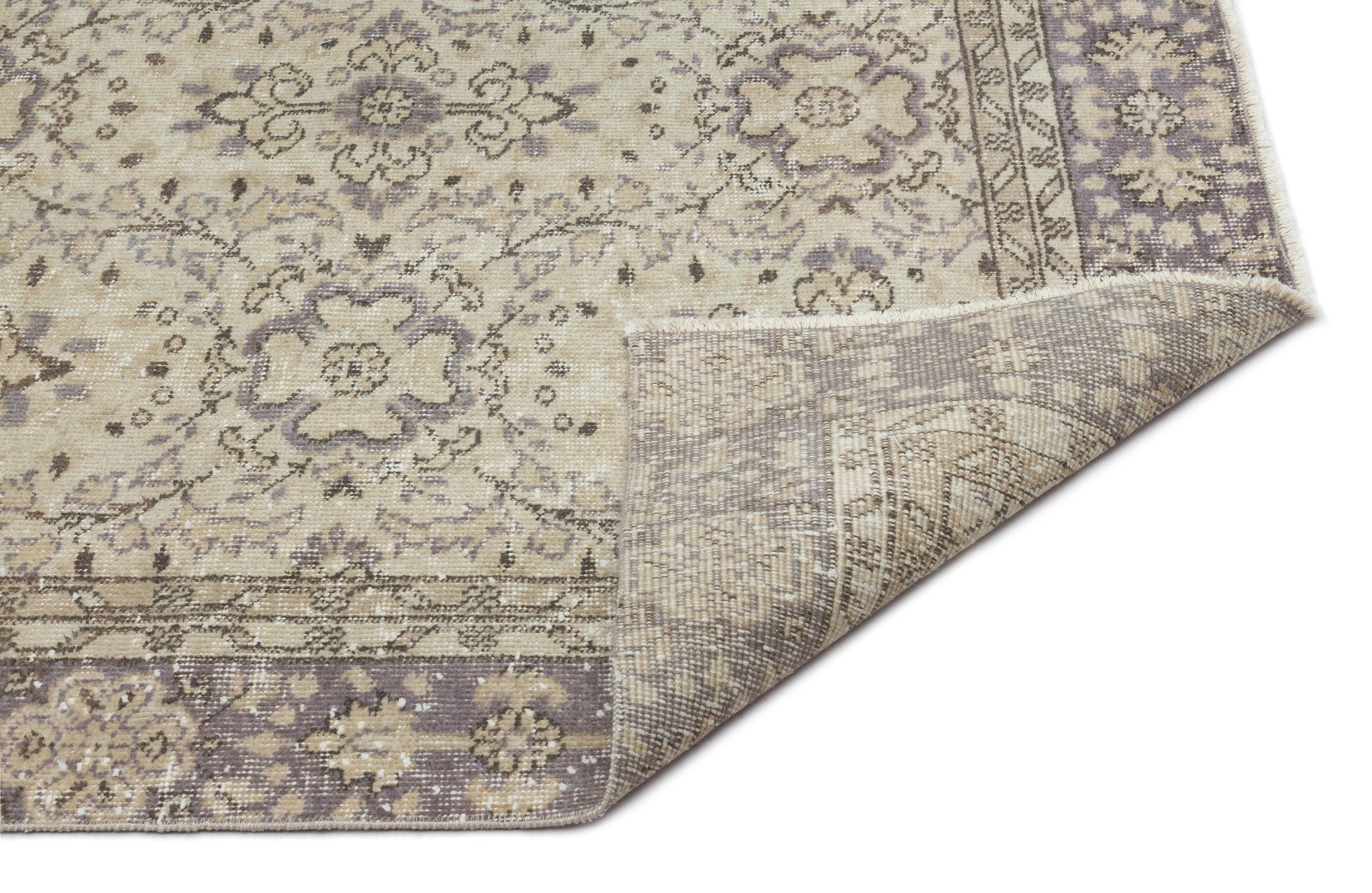 Atina Beige Vintage Wool Handmade Area Rug 6'3" x 9'9"