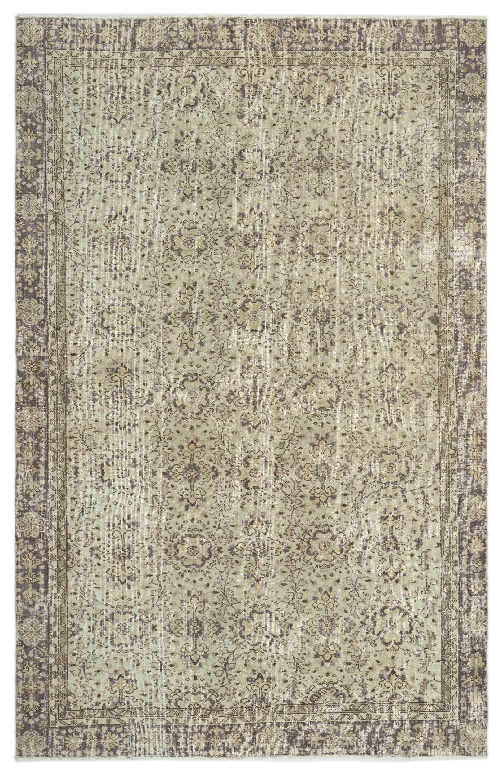 Atina Beige Vintage Wool Handmade Area Rug 6'3" x 9'9"
