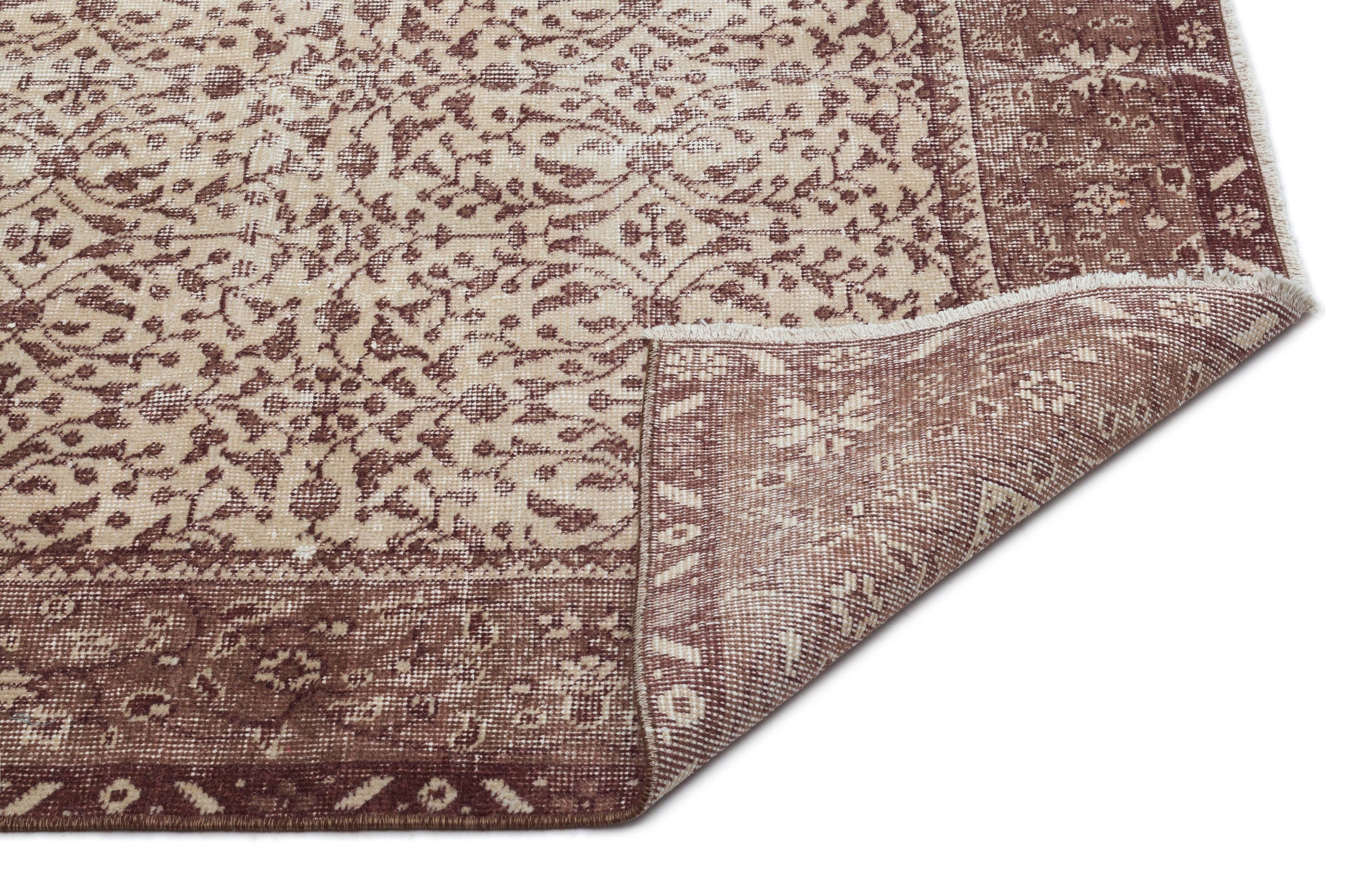 Atina Brown Vintage Wool Handmade Area Rug 4'8" x 8'4"