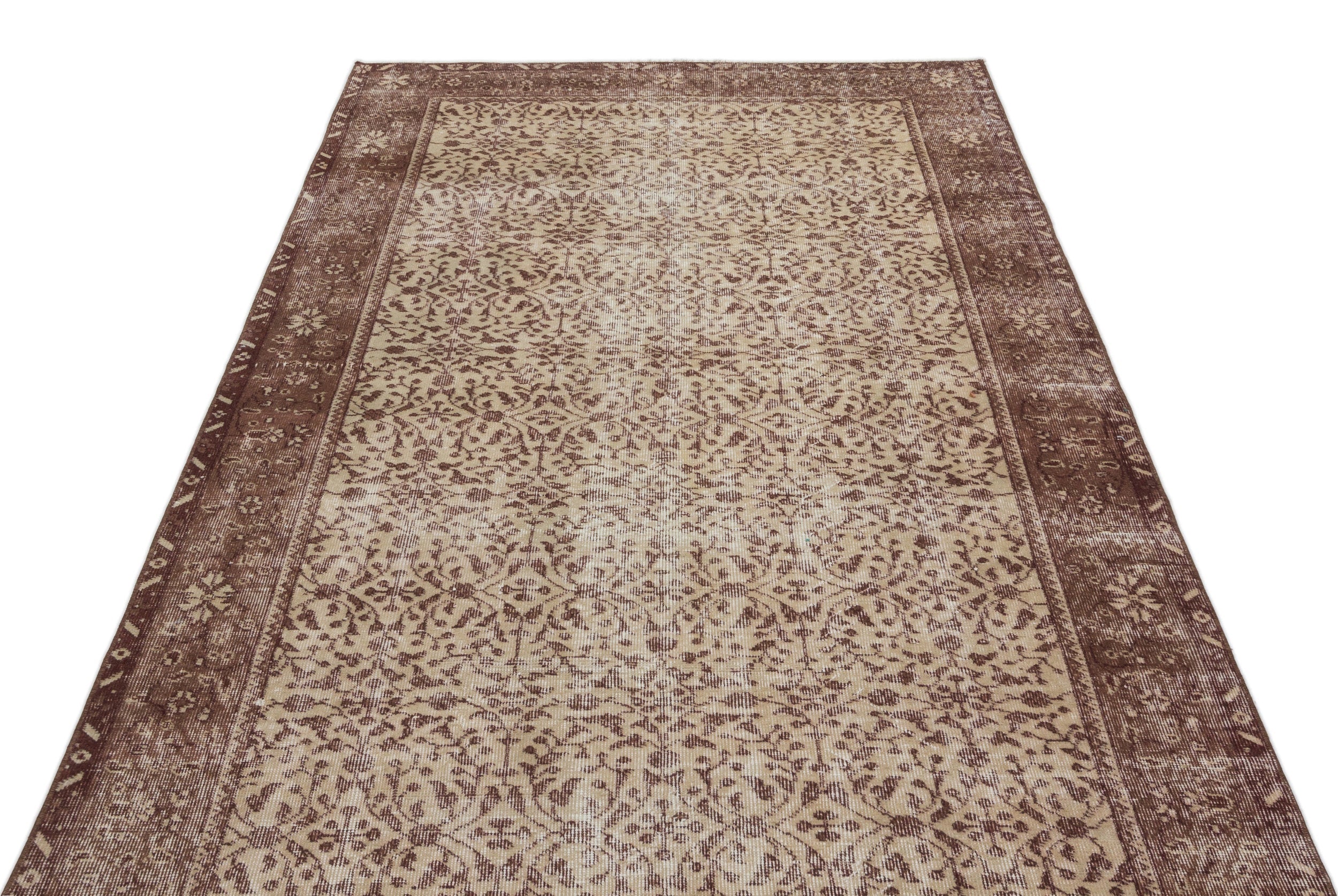 Atina Brown Vintage Wool Handmade Area Rug 4'8" x 8'4"
