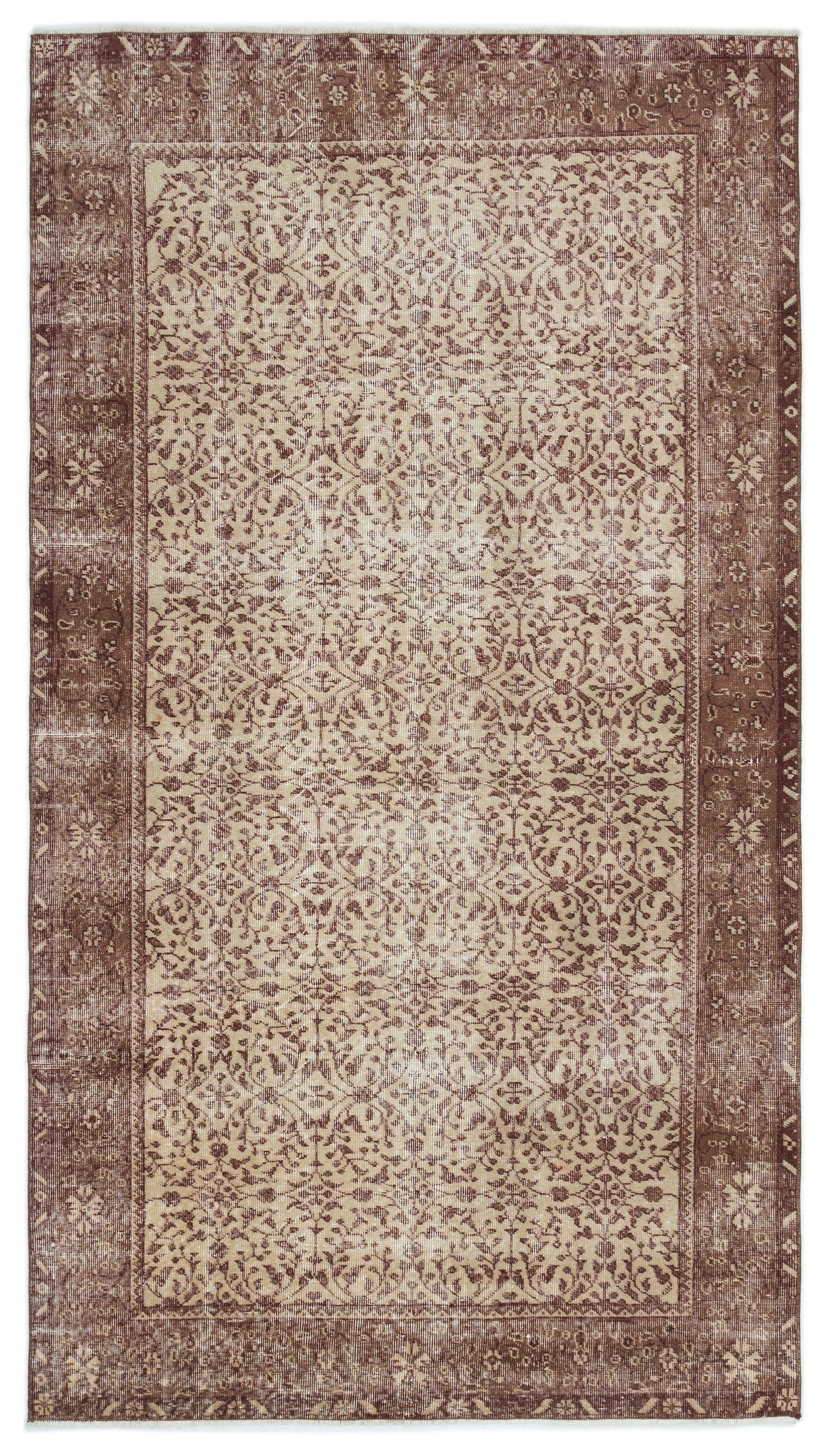 Atina Brown Vintage Wool Handmade Area Rug 4'8" x 8'4"