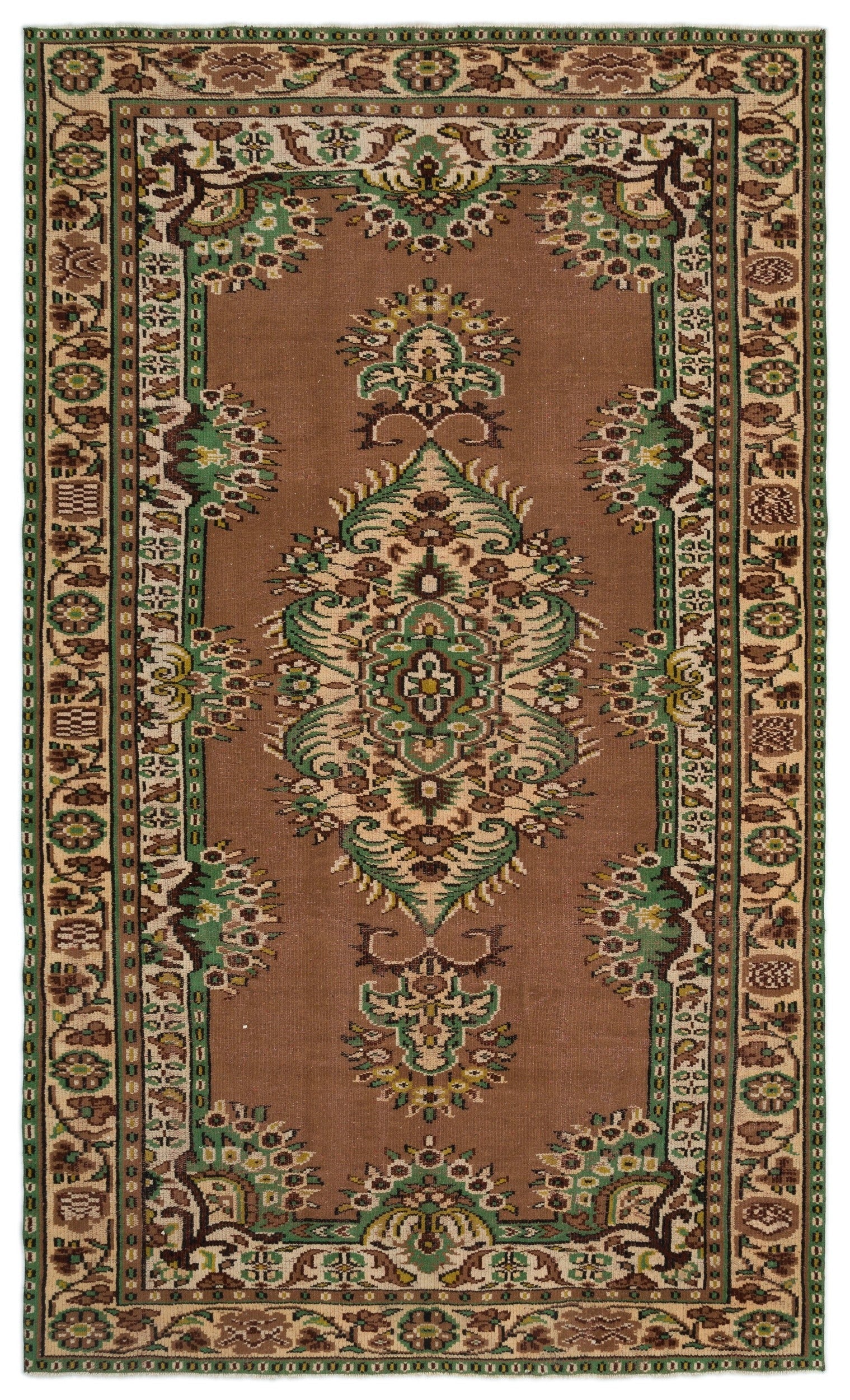 Atina Brown Vintage Wool Handmade Area Rug 5'11" x 9'6"