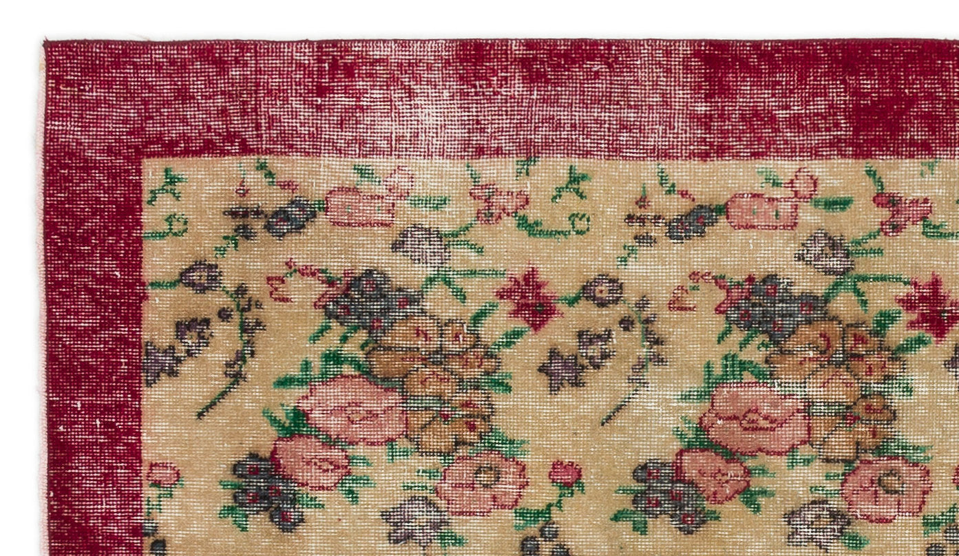 Atina Beige Vintage Wool Handmade Area Rug 3'7" x 6'4"