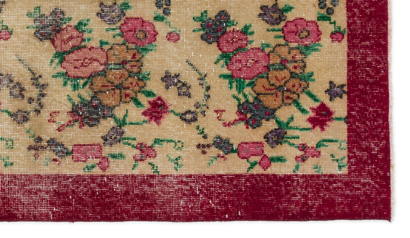 Atina Beige Vintage Wool Handmade Area Rug 3'7" x 6'4"