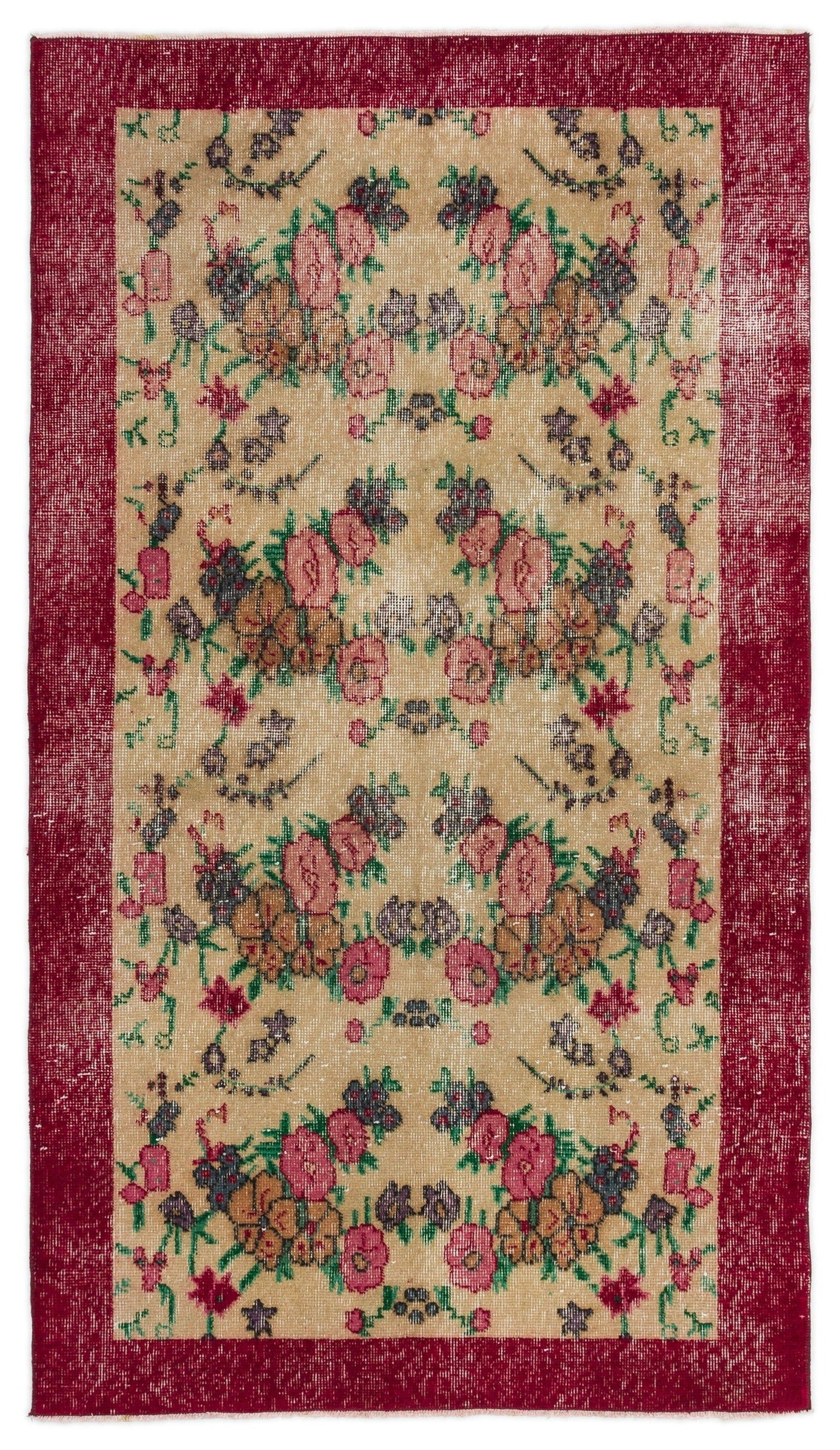 Atina Beige Vintage Wool Handmade Area Rug 3'7" x 6'4"