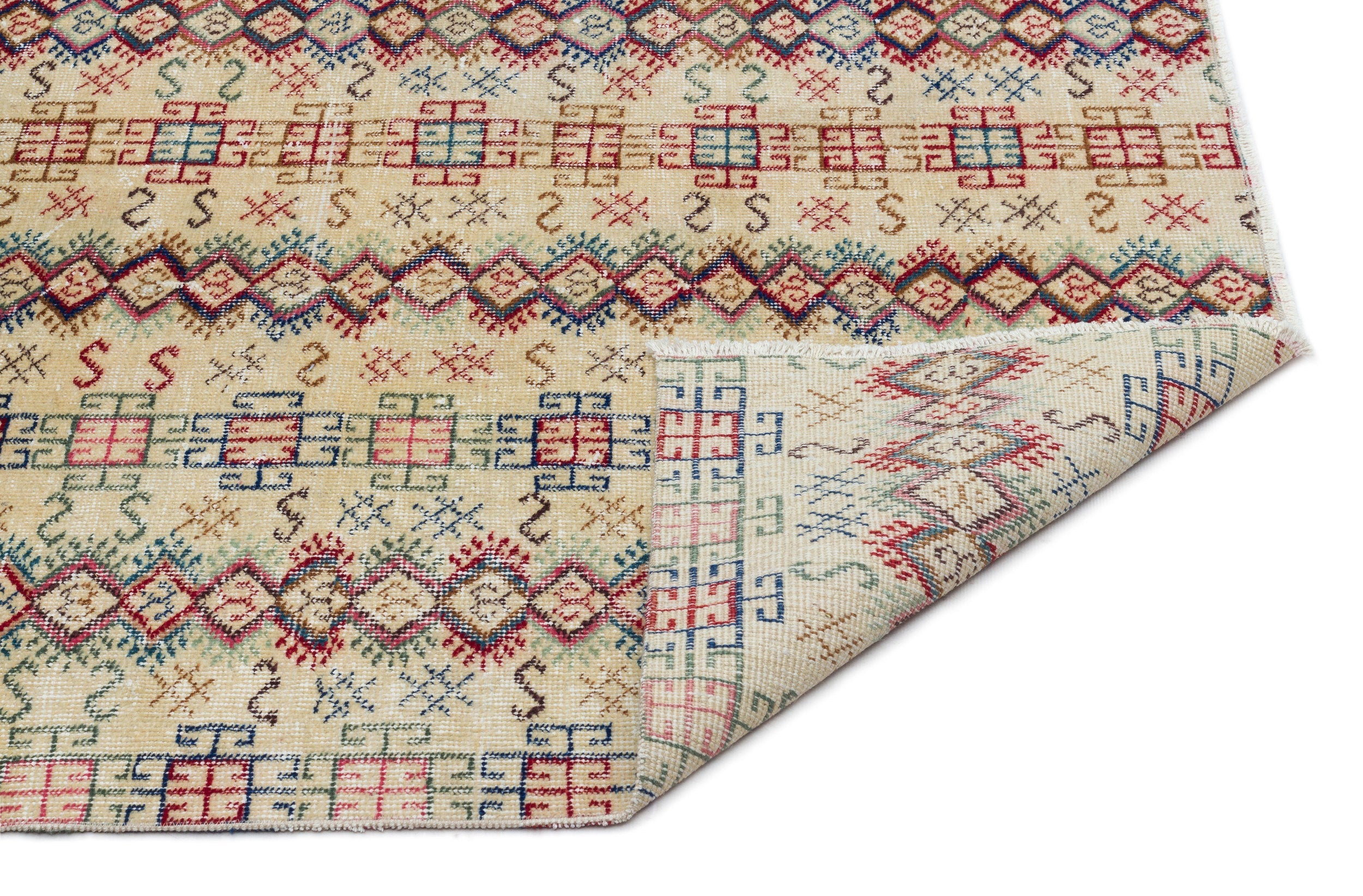 Atina Cream Vintage Wool Handmade Area Rug 3'5" x 6'5"