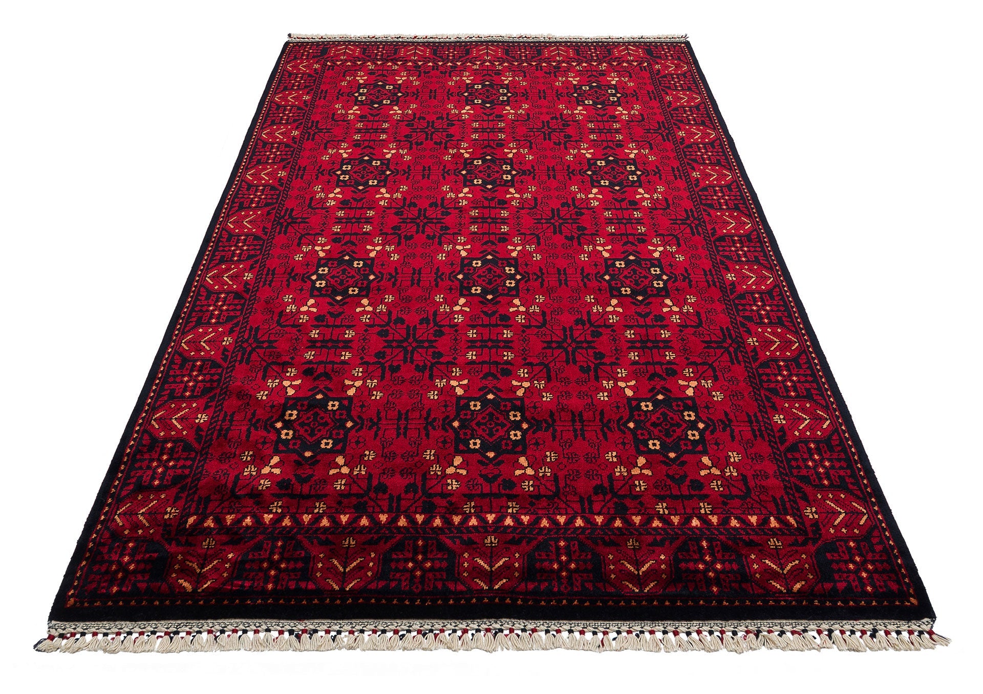 Handmade Viscose Rug - Red Classic Afghan Ya?c?bedir Pattern Carpet | Flatweave Area Rug