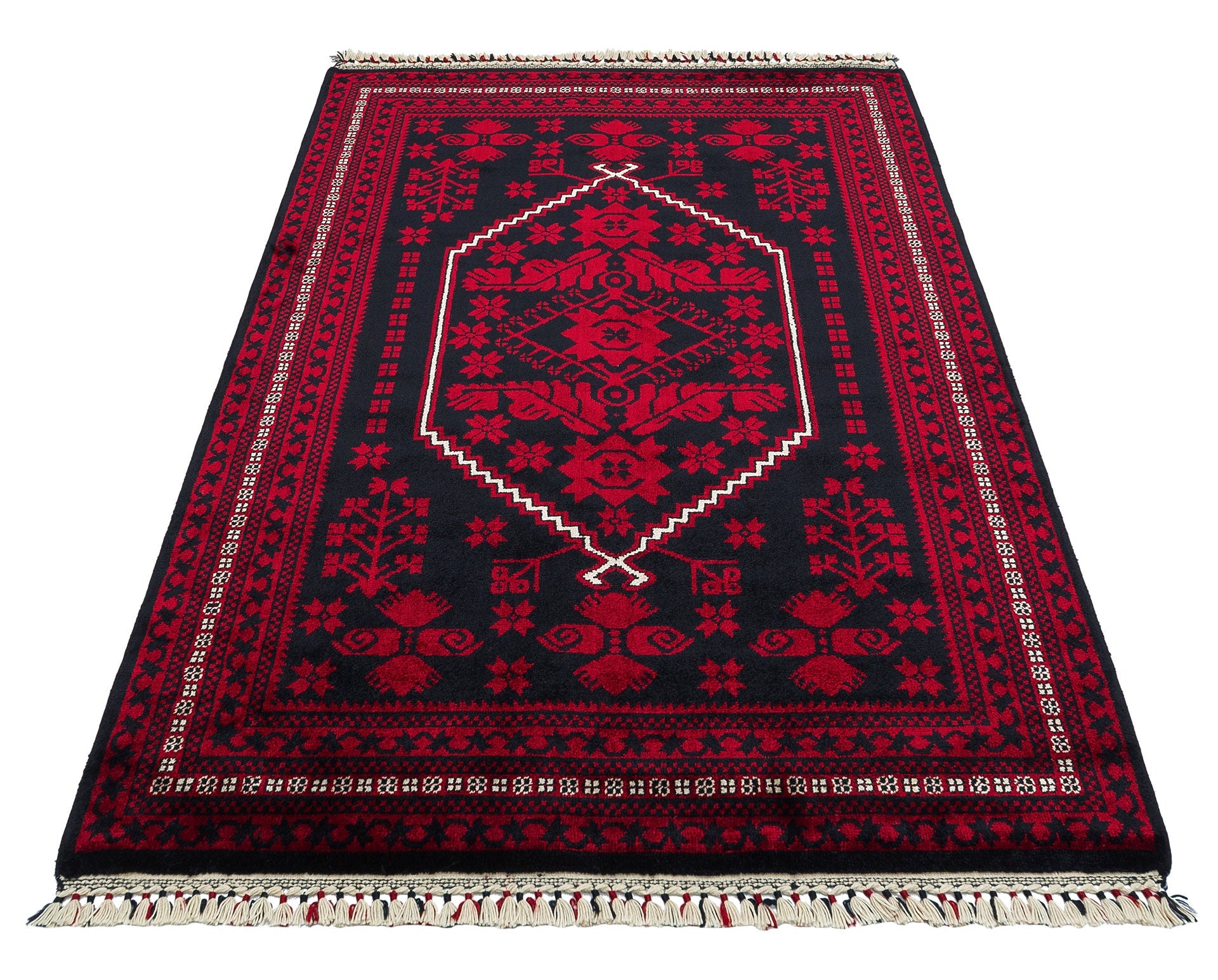 Afghan Viscose Rug - Handmade Woven Carpet | Red Classic Rug by Eko