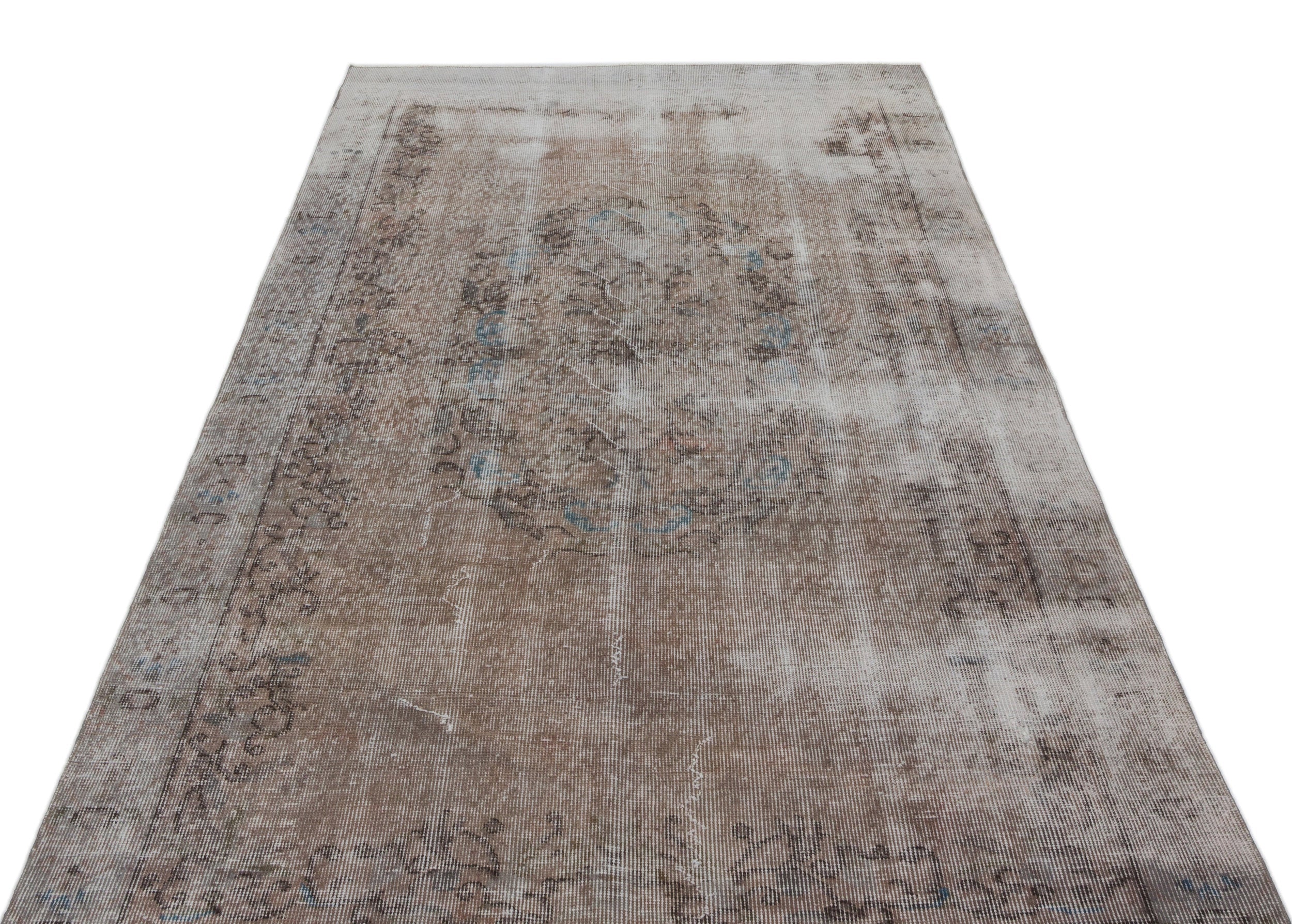 Atina Beige Vintage Wool Handmade Area Rug 4'8" x 8'6"