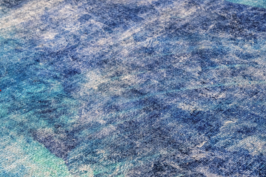 Modern Blue Area Rug – Cotton Chenille Washable Digital Print Carpet for Living Room