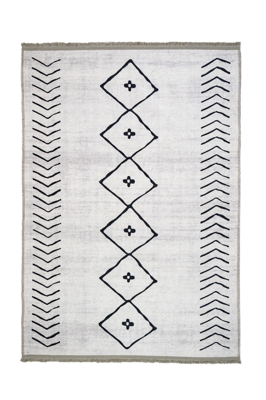 Grey Geometric Area Rug – Cotton Chenille Digital Print Carpet for Living Room