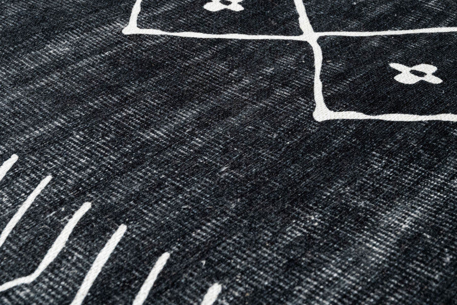 Black Geometric Area Rug - Cotton Chenille Digital Print Carpet for Modern Living Room