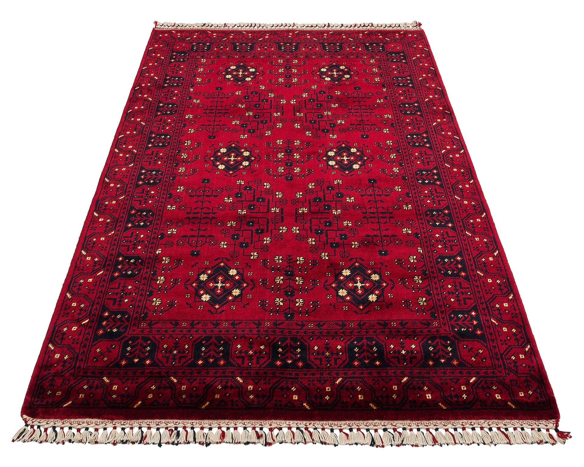 Handmade Viscose Rug – Red Classic Afghan Rug With Geometric Pattern Flatweave