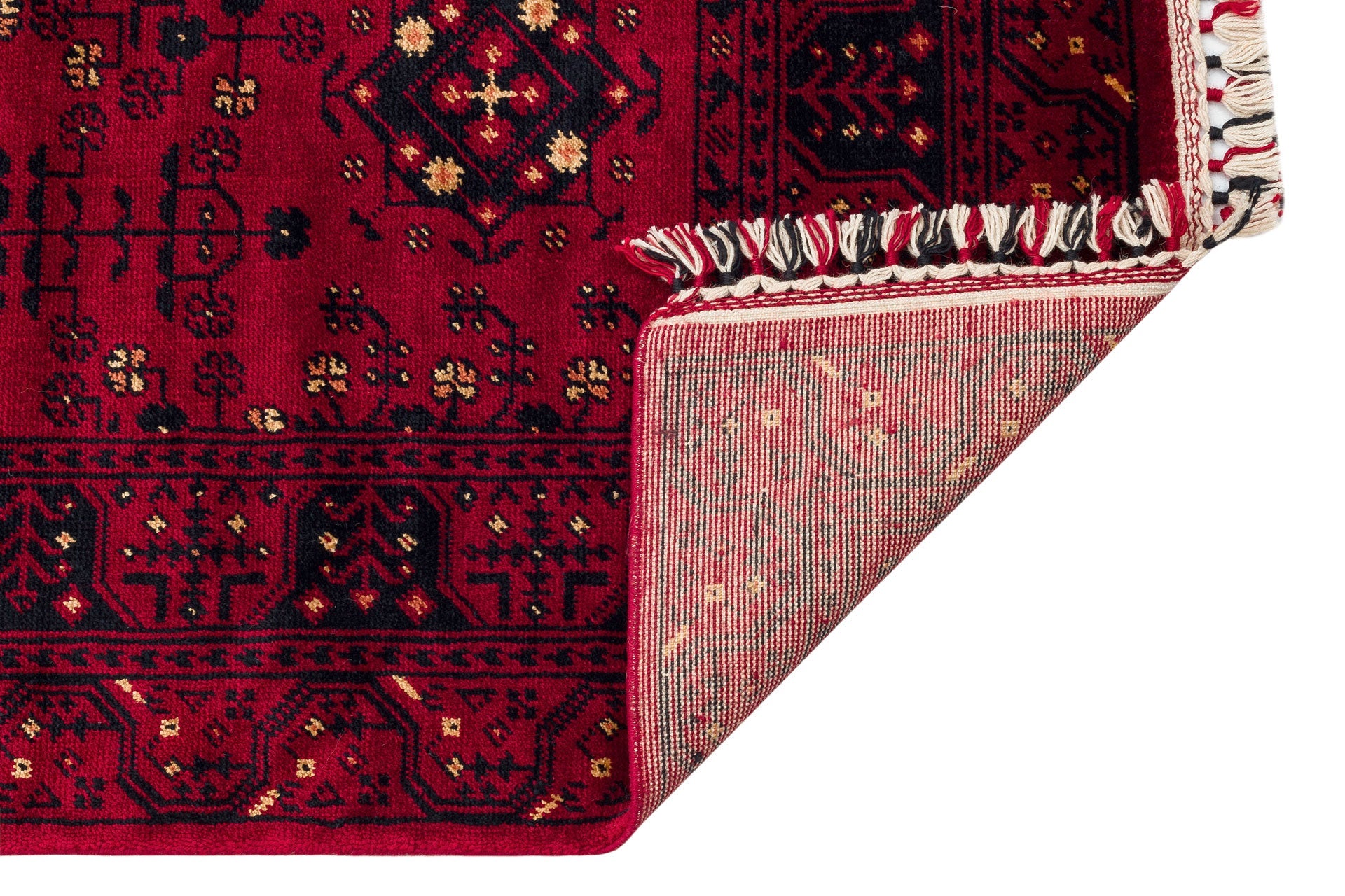 Handmade Viscose Rug – Red Classic Afghan Rug With Geometric Pattern Flatweave
