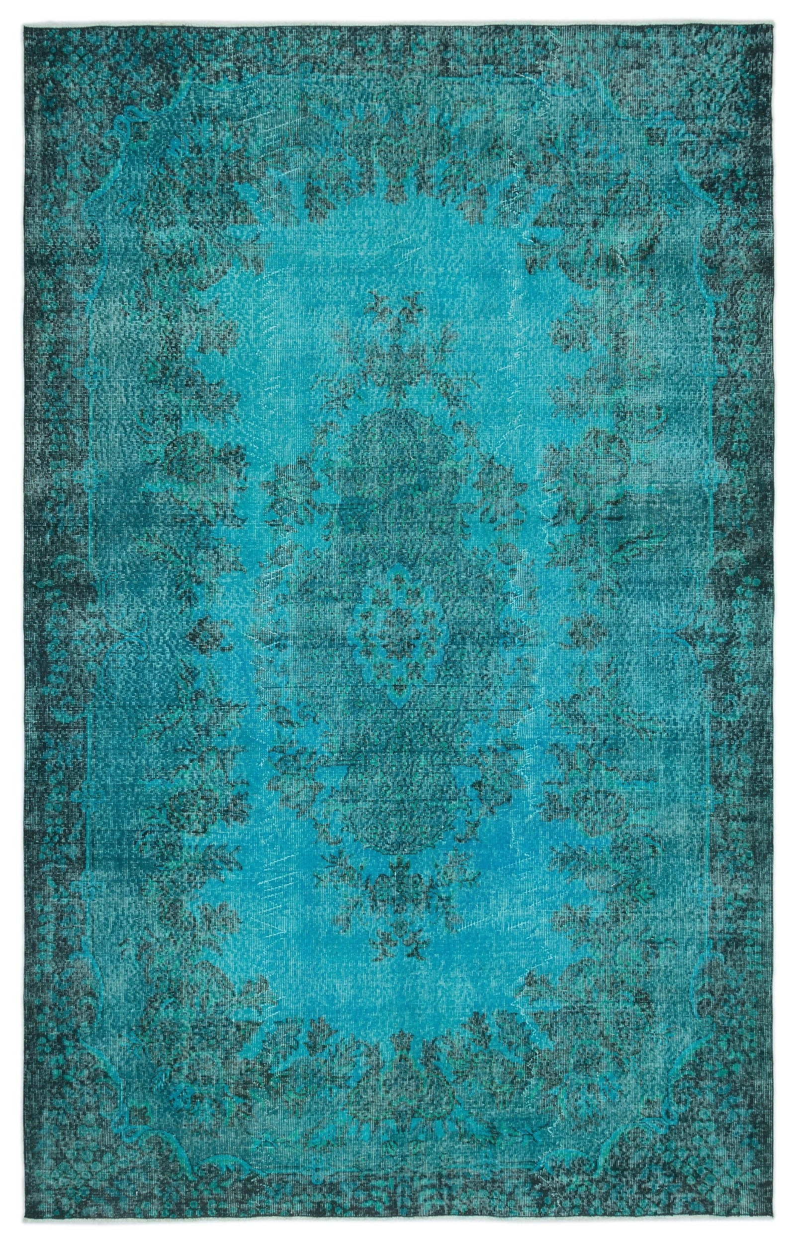 Atina Turquoise Vintage Wool Handmade Area Rug 6'8" x 10'9"