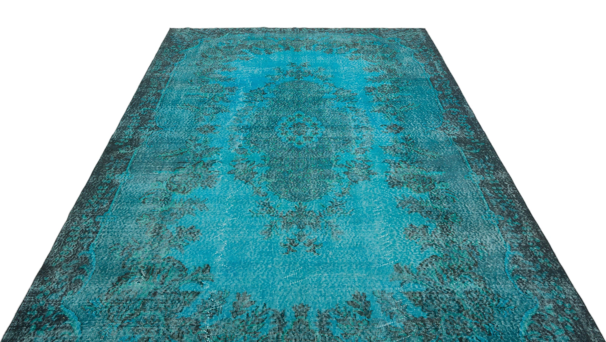 Atina Turquoise Vintage Wool Handmade Area Rug 6'8" x 10'9"