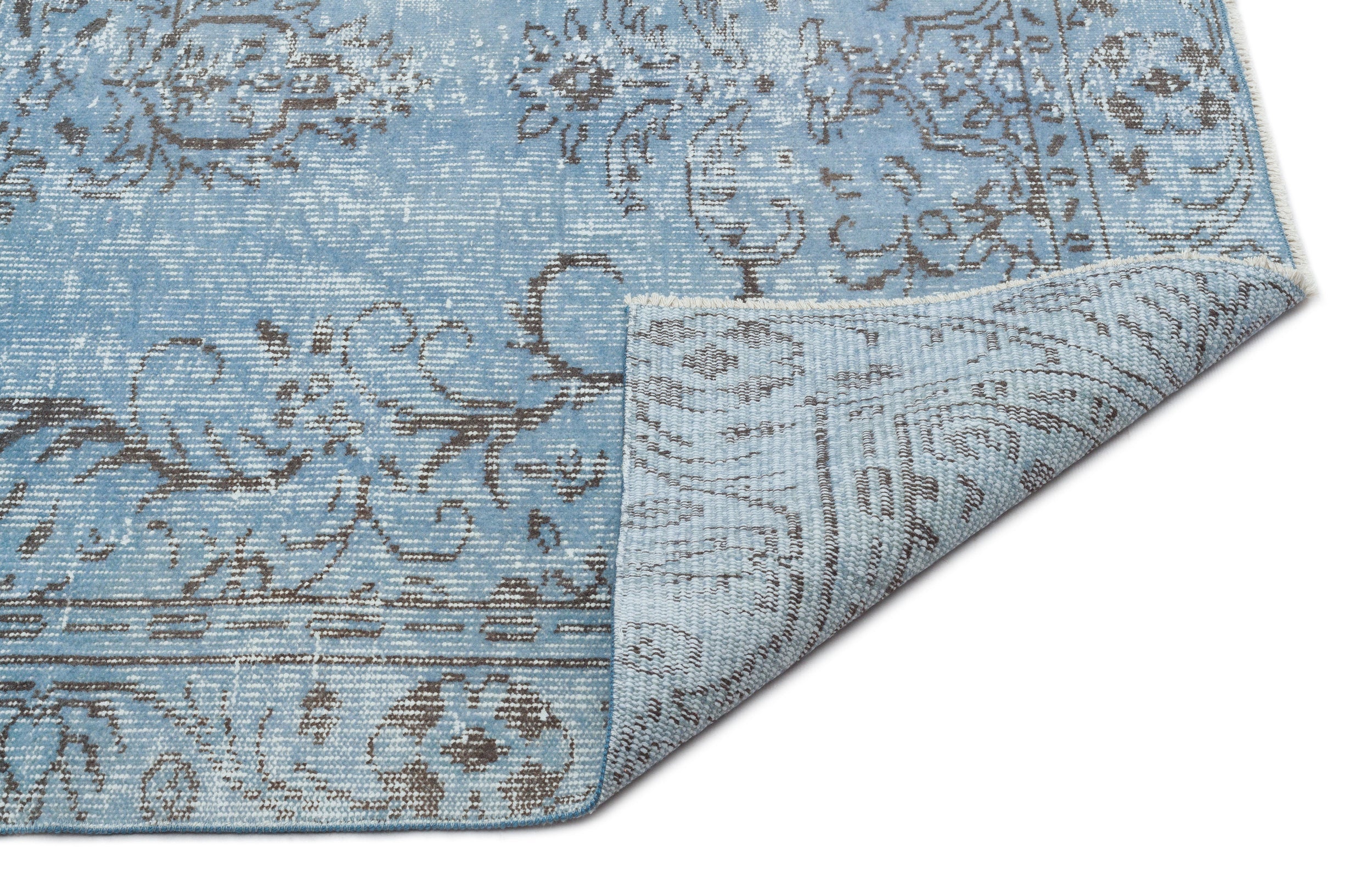 Atina Blue Vintage Wool Handmade Area Rug 4'10" x 8'5"