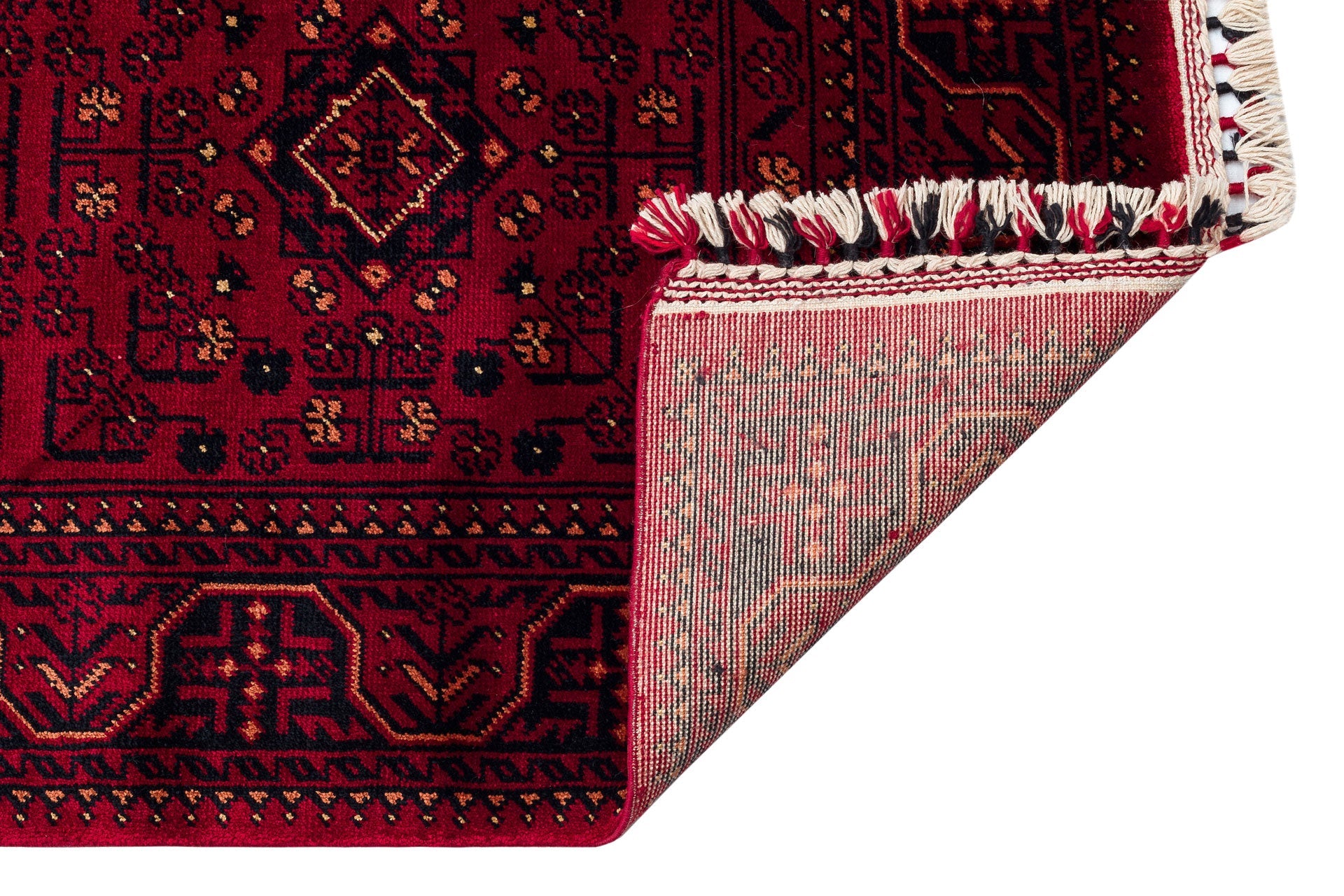 Handmade Afghan Rug – Red Flatweave Viscose Area Rug with Antislip Base