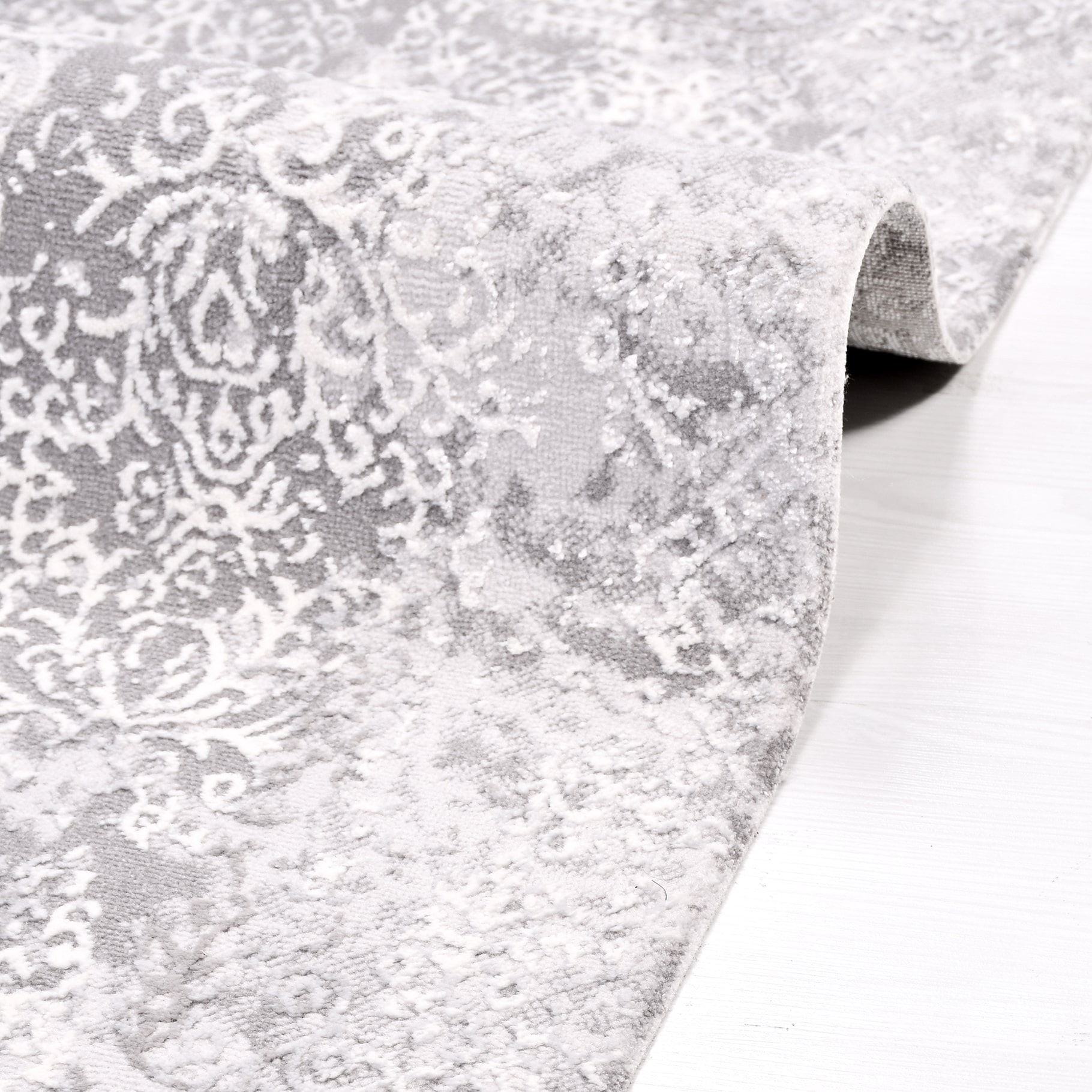 Modern Area Rug – Machine Made Grey Rug with Laser Cut Edges, Durable Polypropylene