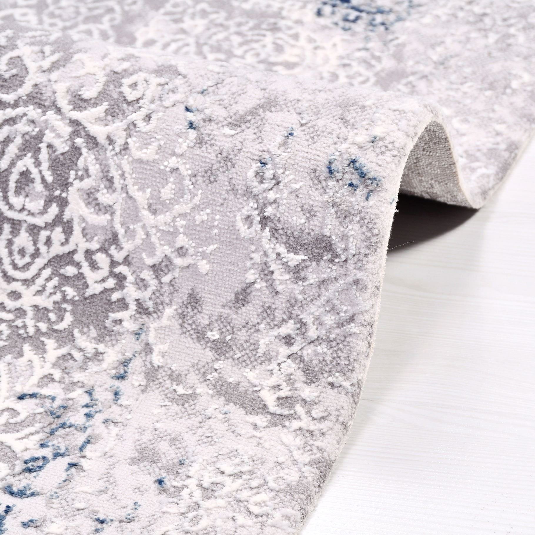 Modern Area Rug – Machine Made Grey Blue Rug with 8 mm Pile Height & Laser Cut Edges