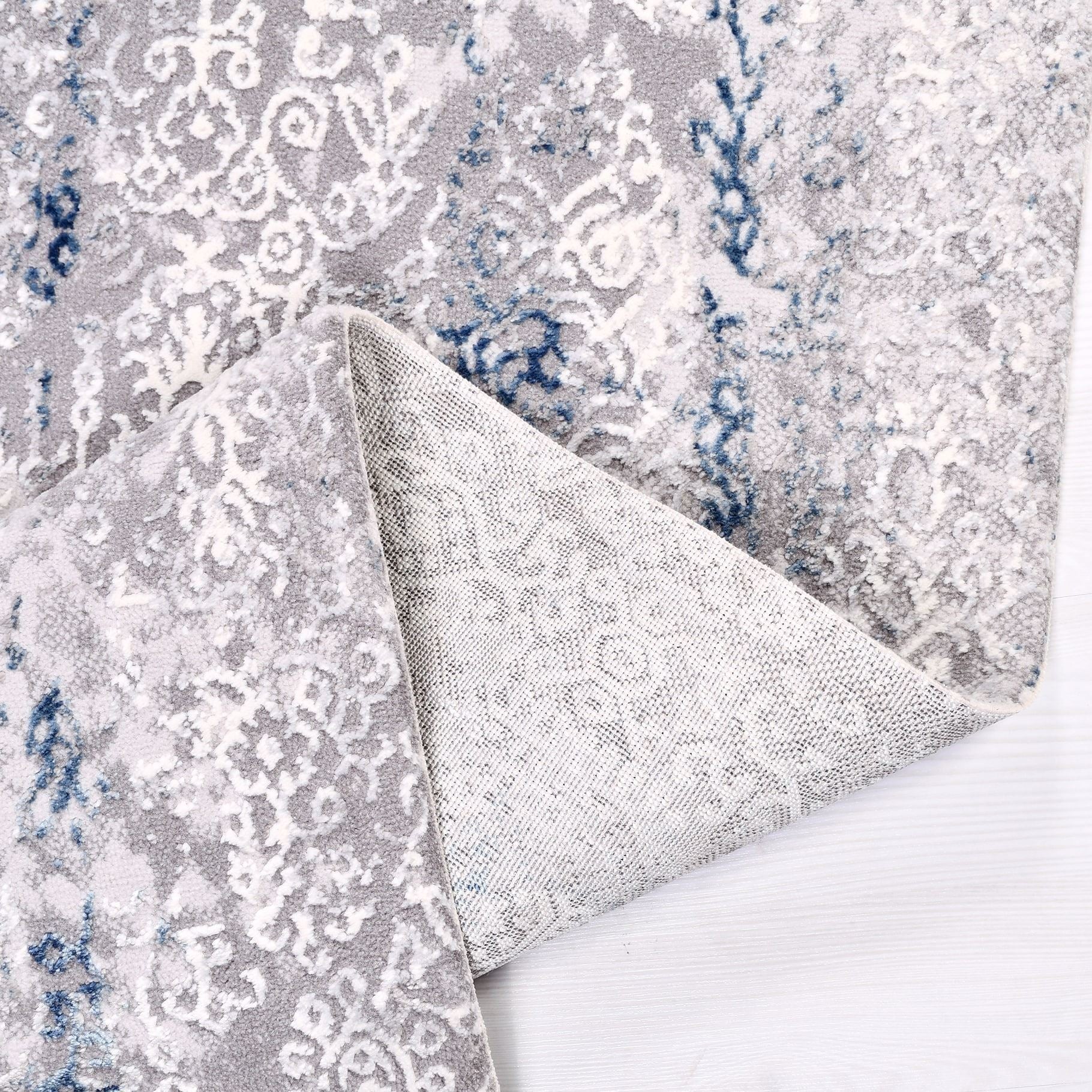 Modern Area Rug – Machine Made Grey Blue Rug with 8 mm Pile Height & Laser Cut Edges