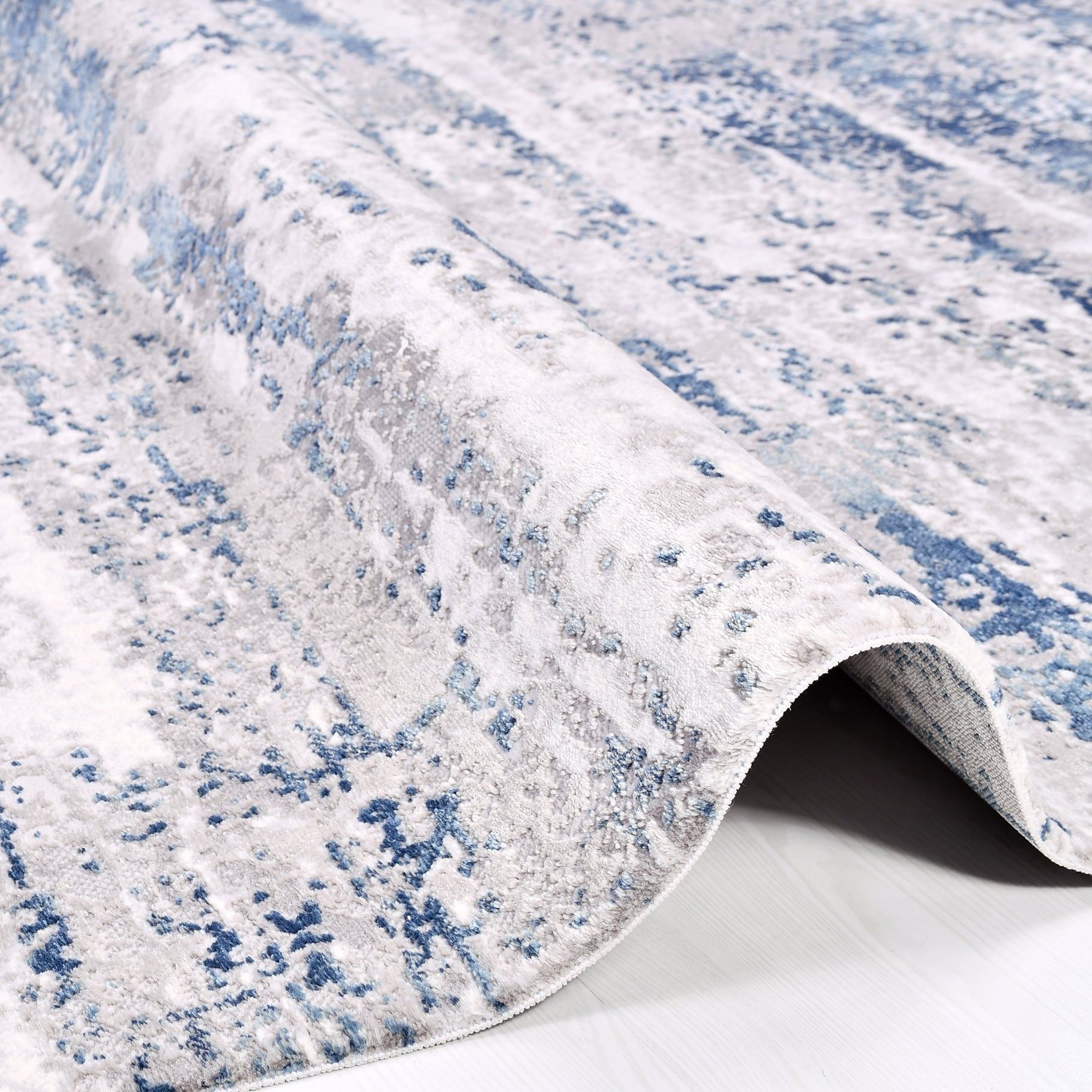 Modern Area Rug - Blue Grey Machine Made Rug with 8mm Pile Height | Non Slip