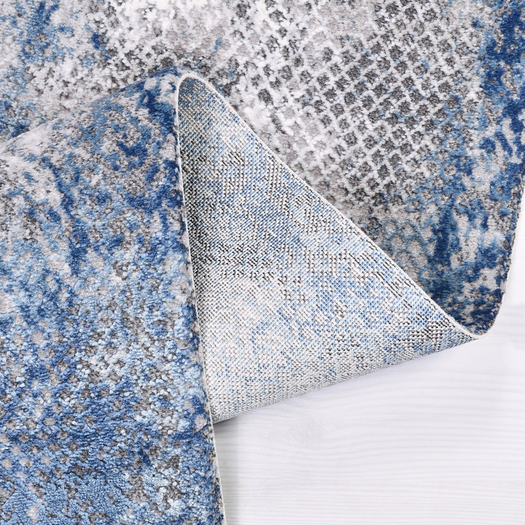 Modern Area Rug – Blue Machine Made Rug with 8 mm Pile Height, Dust Resistant