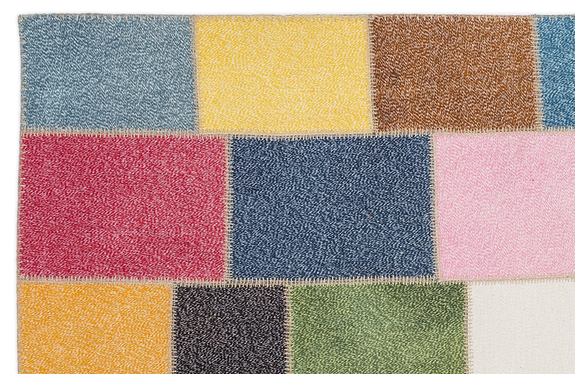 Iskece 2019 Beige Patchwork Wool Handmade Area Rug 5'3" x 7'7"