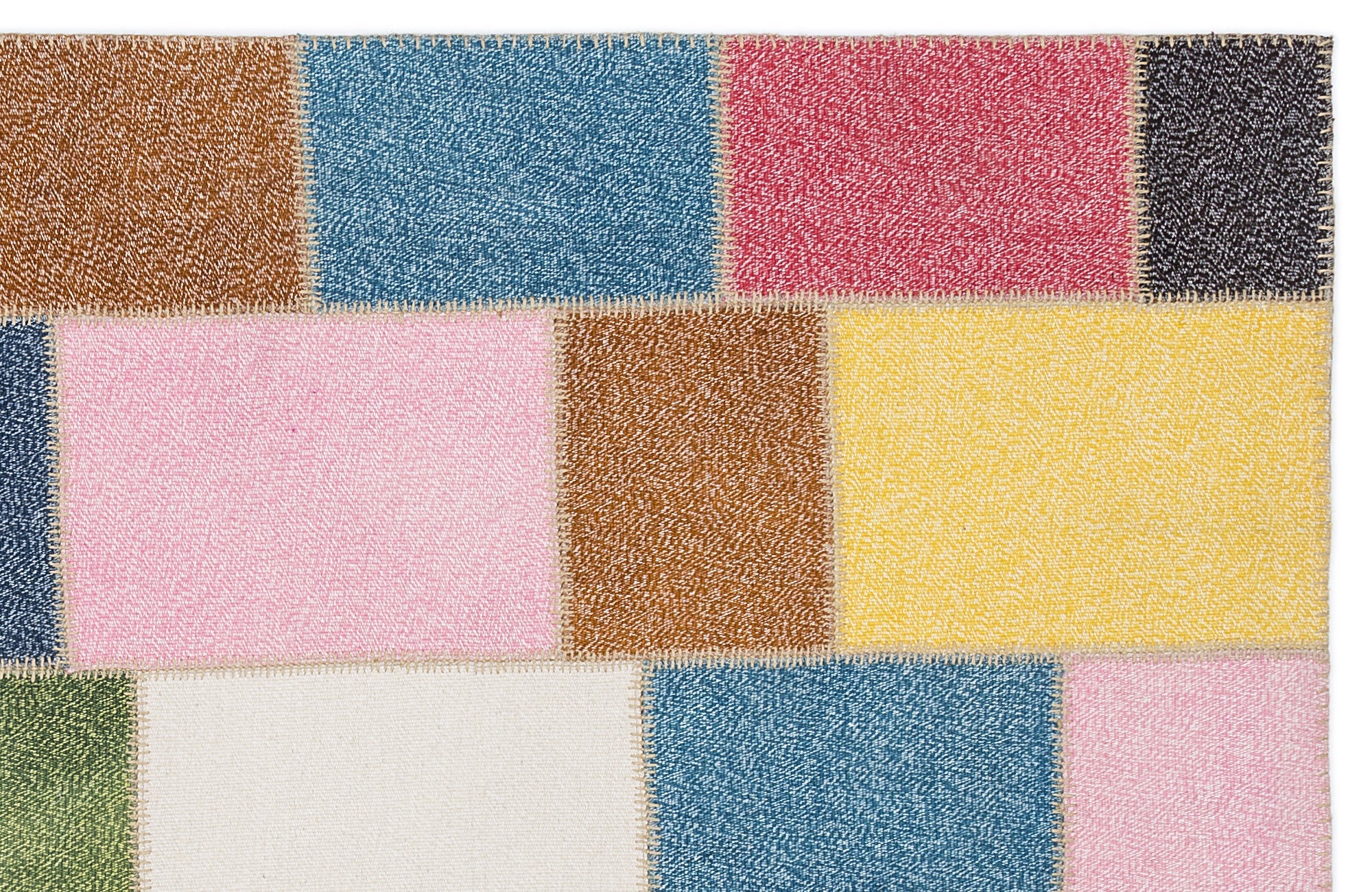 Iskece 2019 Beige Patchwork Wool Handmade Area Rug 5'3" x 7'7"