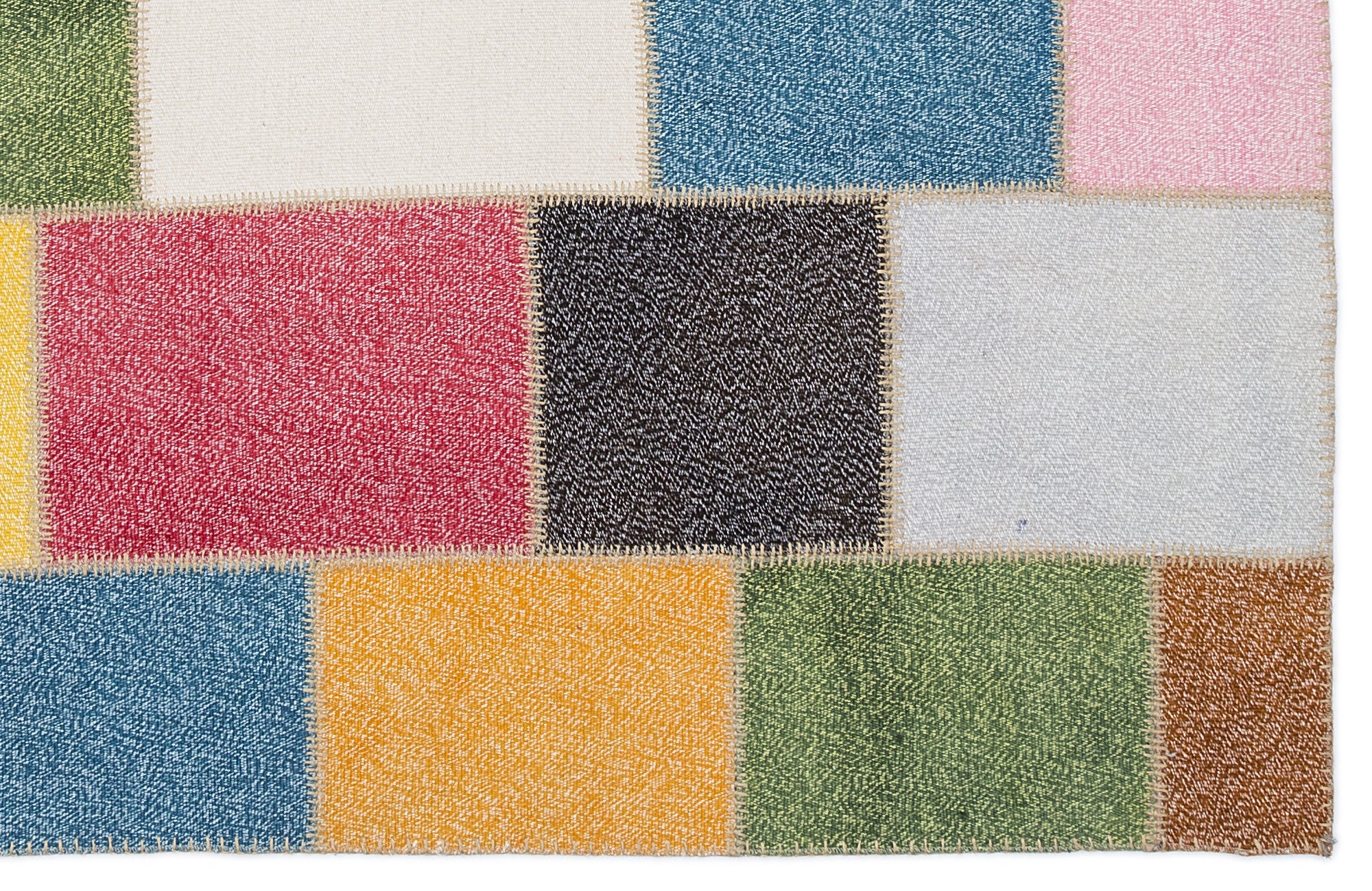 Iskece 2019 Beige Patchwork Wool Handmade Area Rug 5'3" x 7'7"