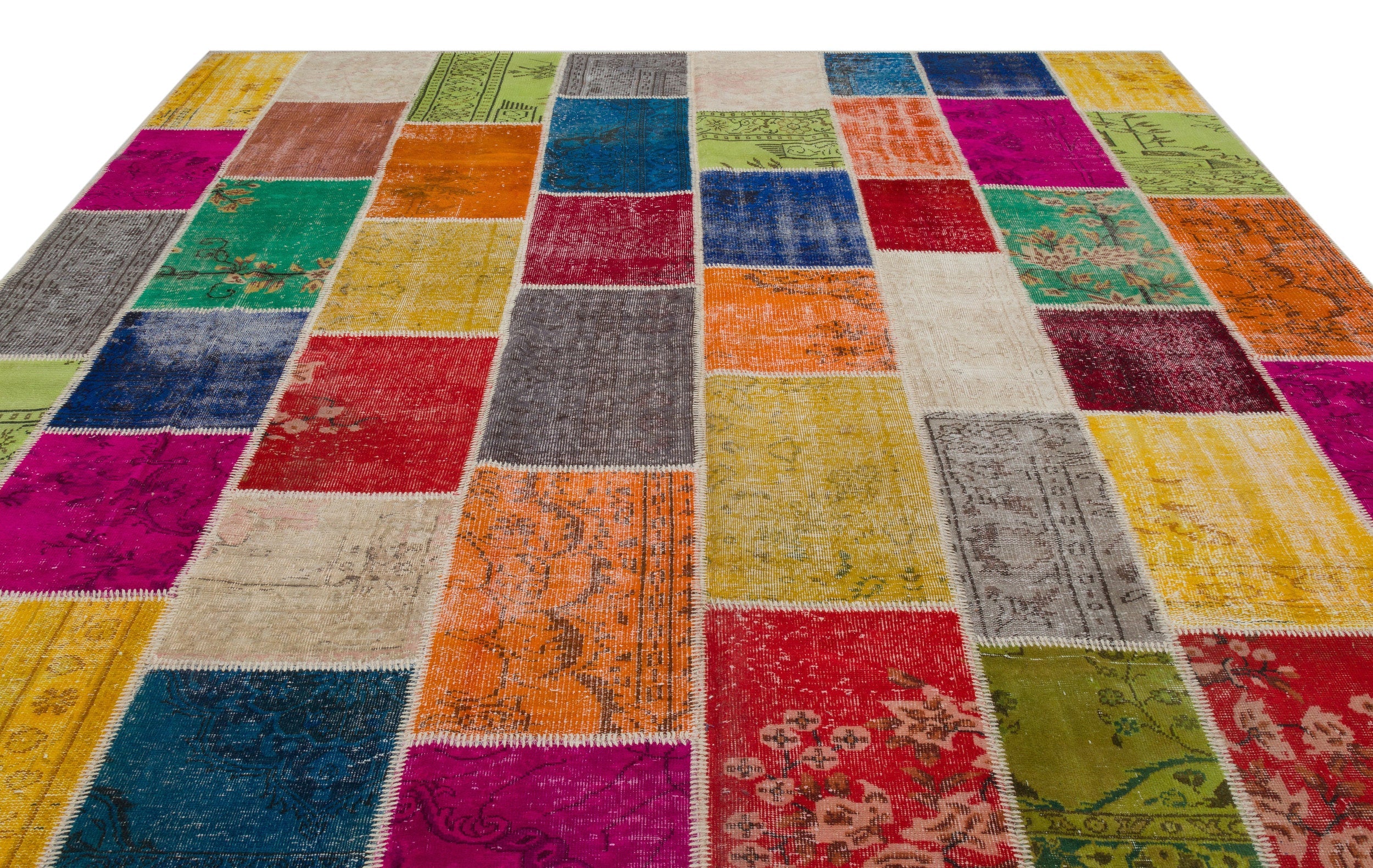 Iskece Beige Patchwork Wool Handmade Area Rug 10'0" x 12'0"