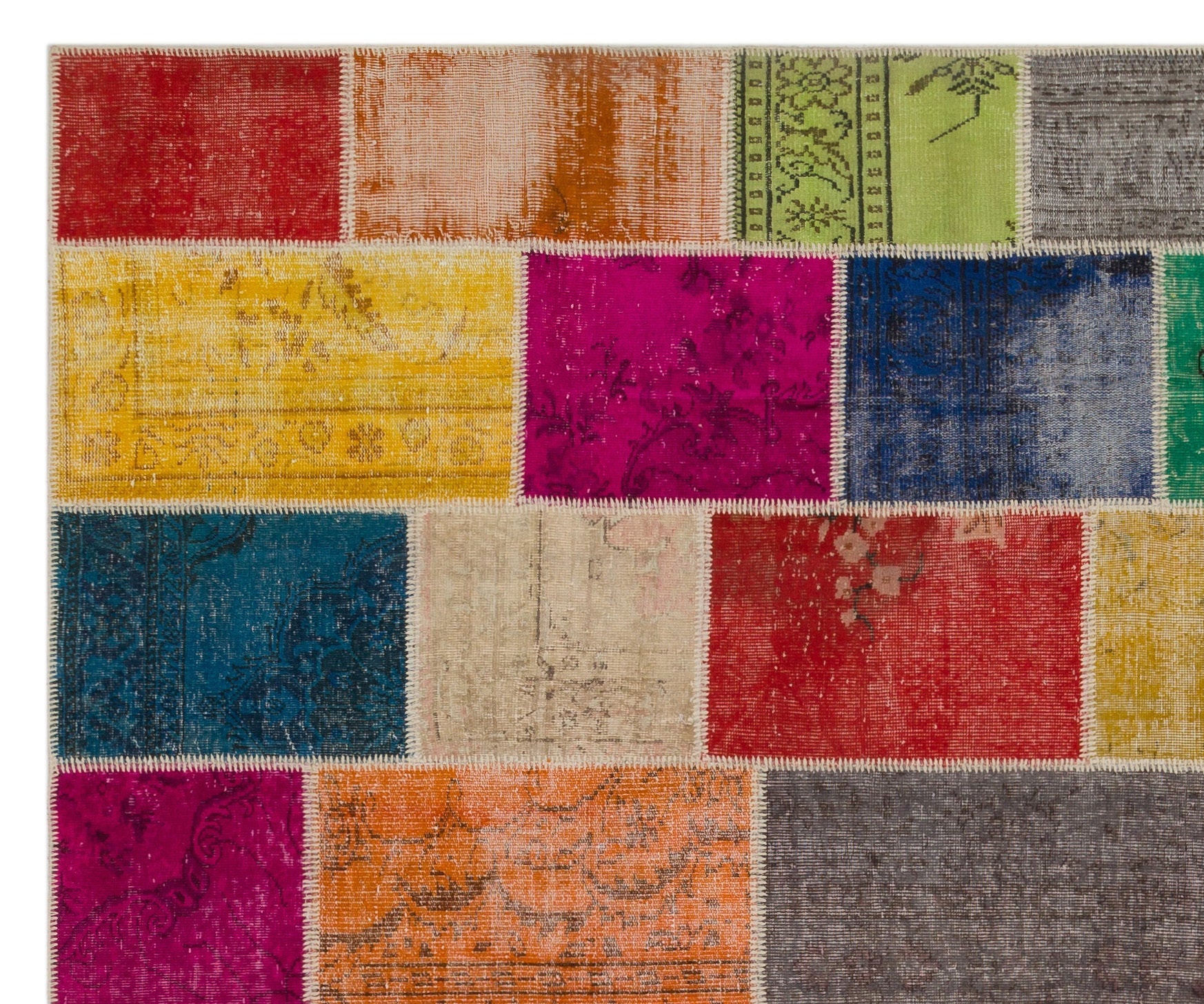 Iskece Beige Patchwork Wool Handmade Area Rug 10'0" x 12'0"