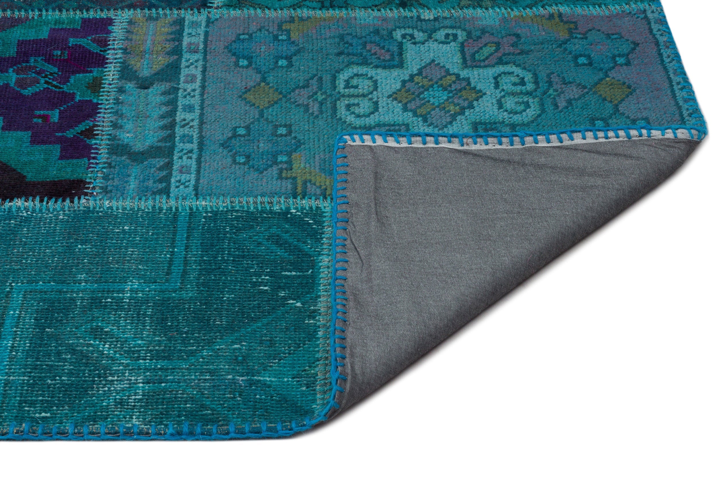 Iskece Turquoise Vintage Wool Handmade Area Rug 8'10" x 11'9"