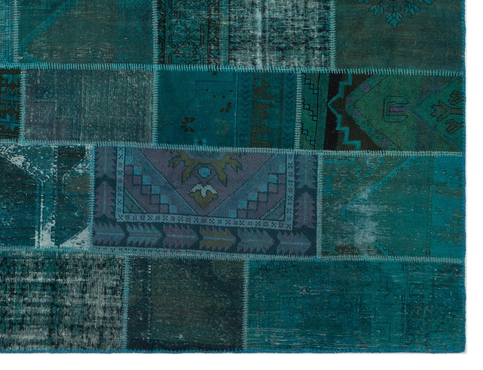 Iskece Turquoise Vintage Wool Handmade Area Rug 8'10" x 11'9"
