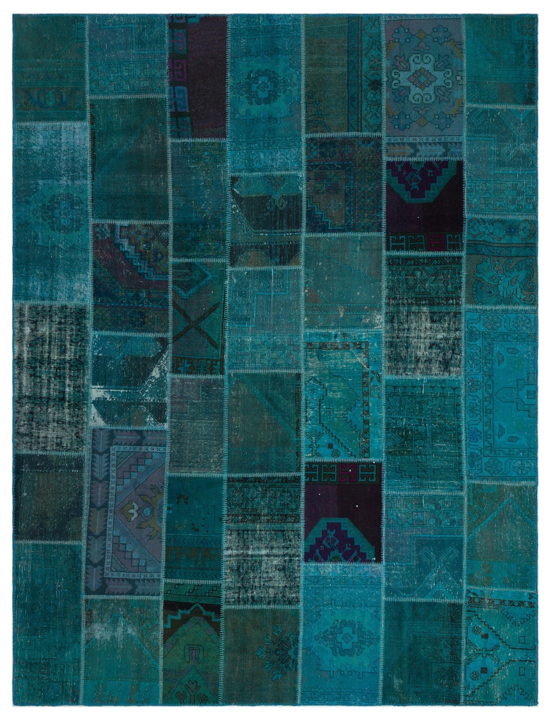Iskece Turquoise Vintage Wool Handmade Area Rug 8'10" x 11'9"