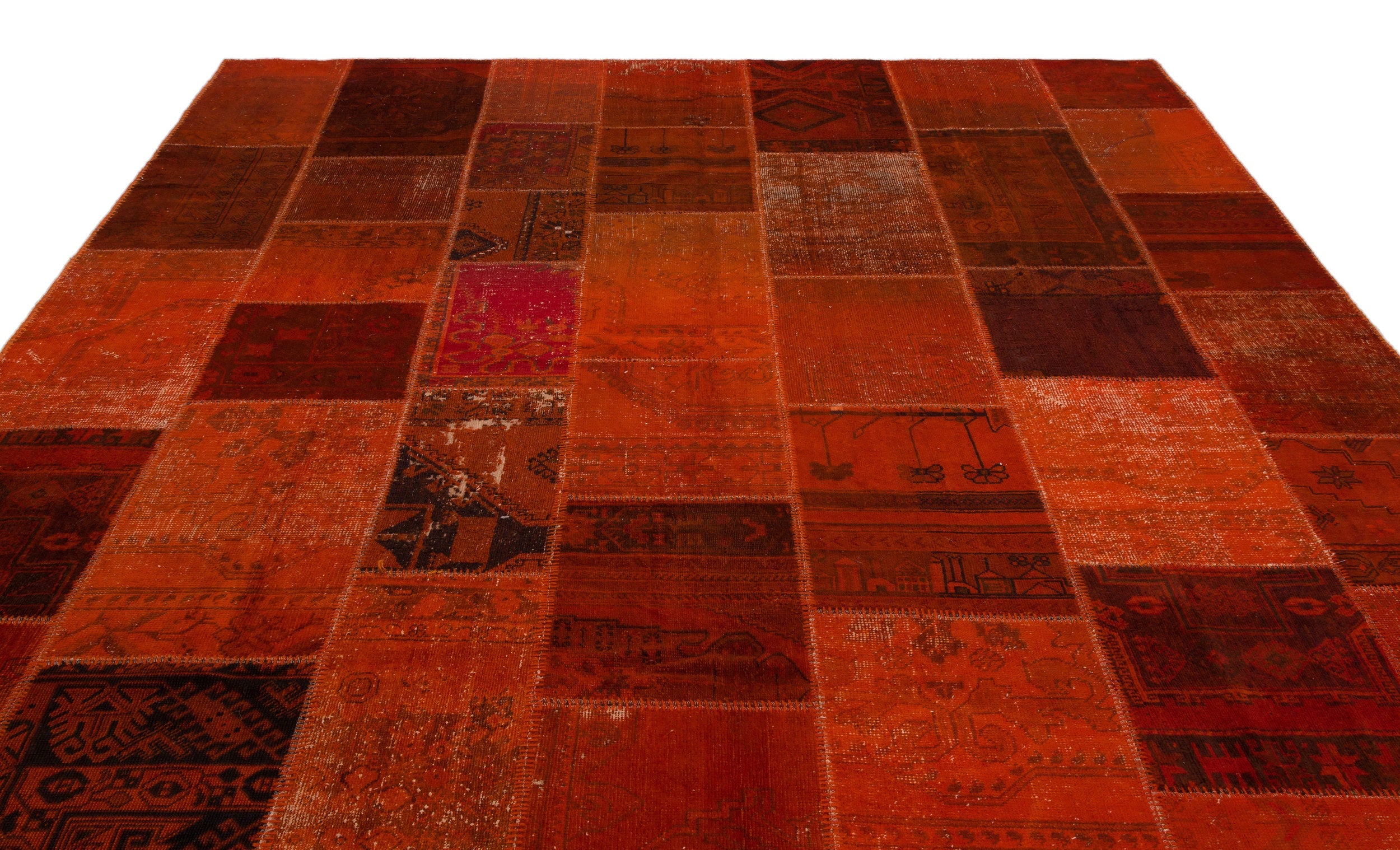 Iskece Orange Vintage Wool Handmade Area Rug 8'10" x 11'11"