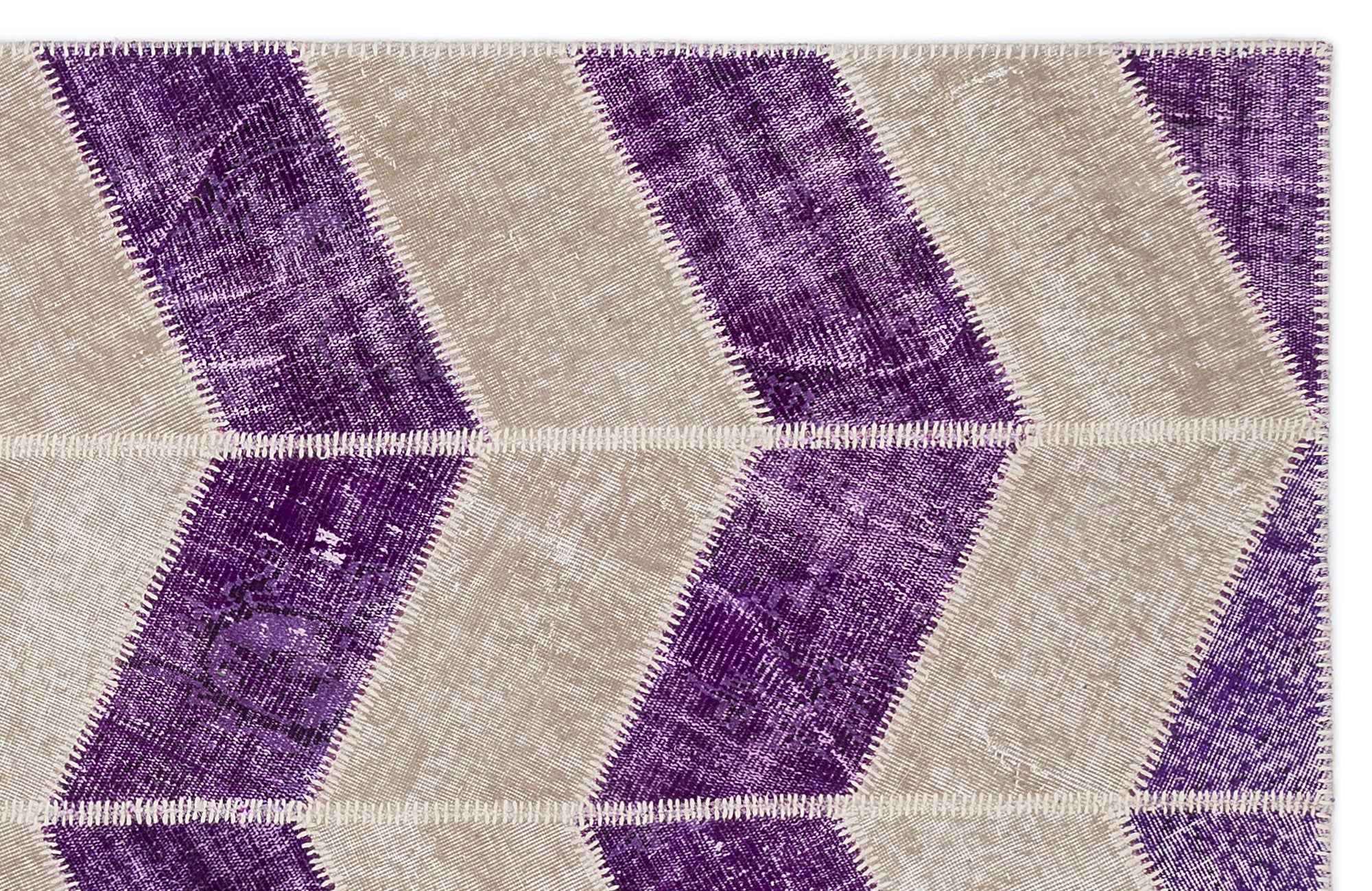 Iskece 2024 Purple Patchwork Wool Handmade Area Rug 5'3" x 7'7"