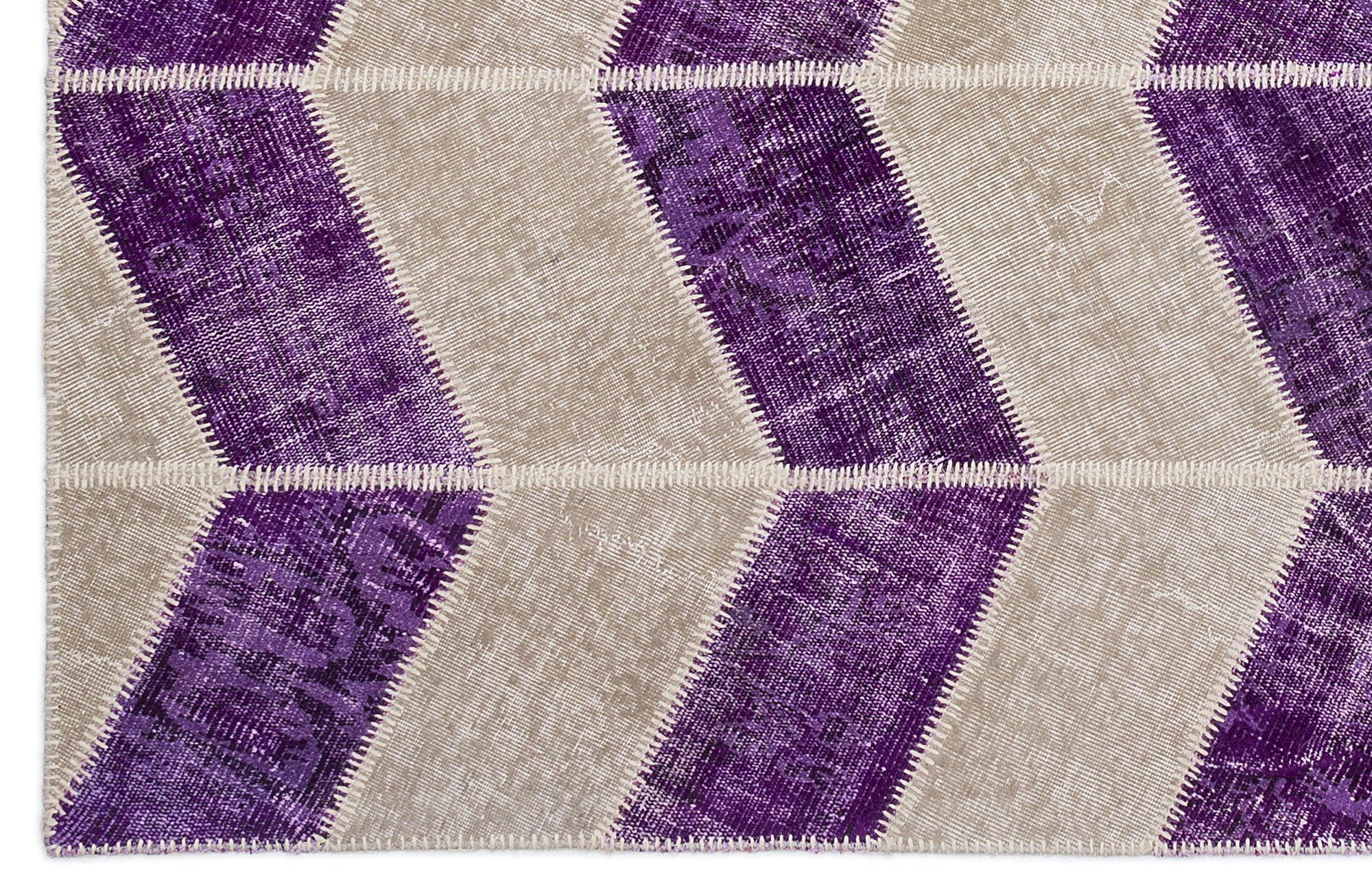 Iskece 2024 Purple Patchwork Wool Handmade Area Rug 5'3" x 7'7"
