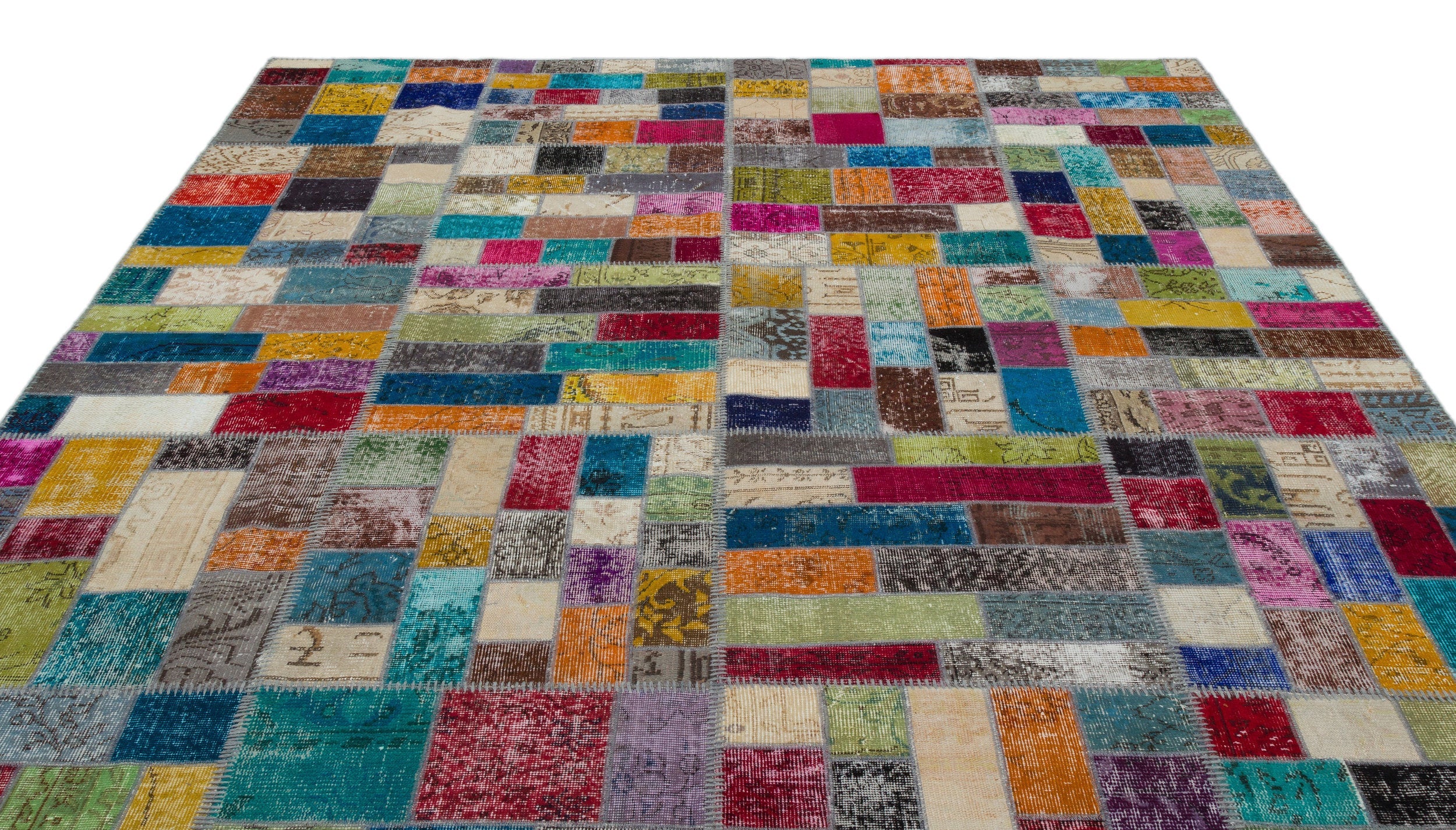 Iskece Beige Patchwork Wool Handmade Area Rug 7'11" x 9'9"