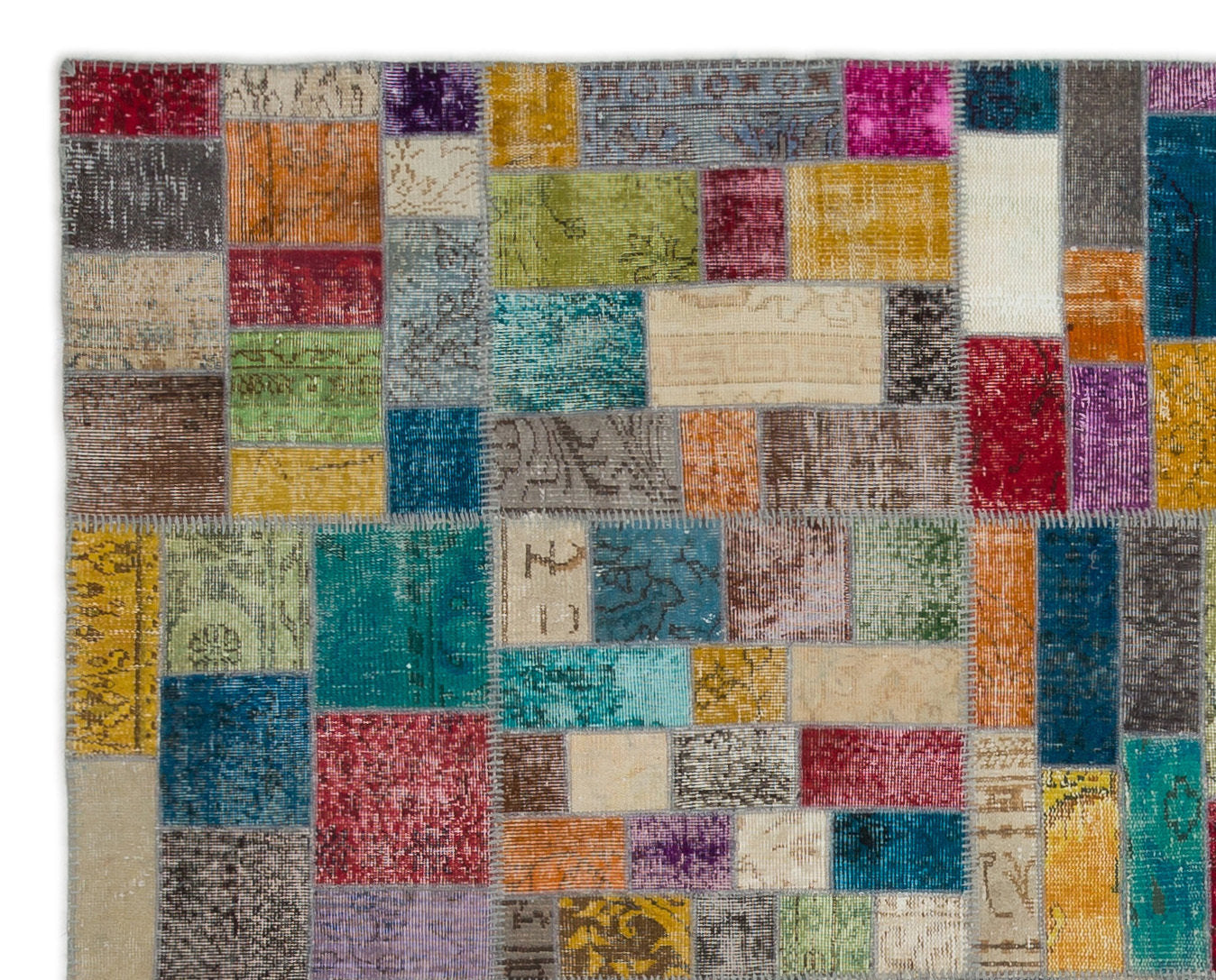 Iskece Beige Patchwork Wool Handmade Area Rug 7'11" x 9'9"